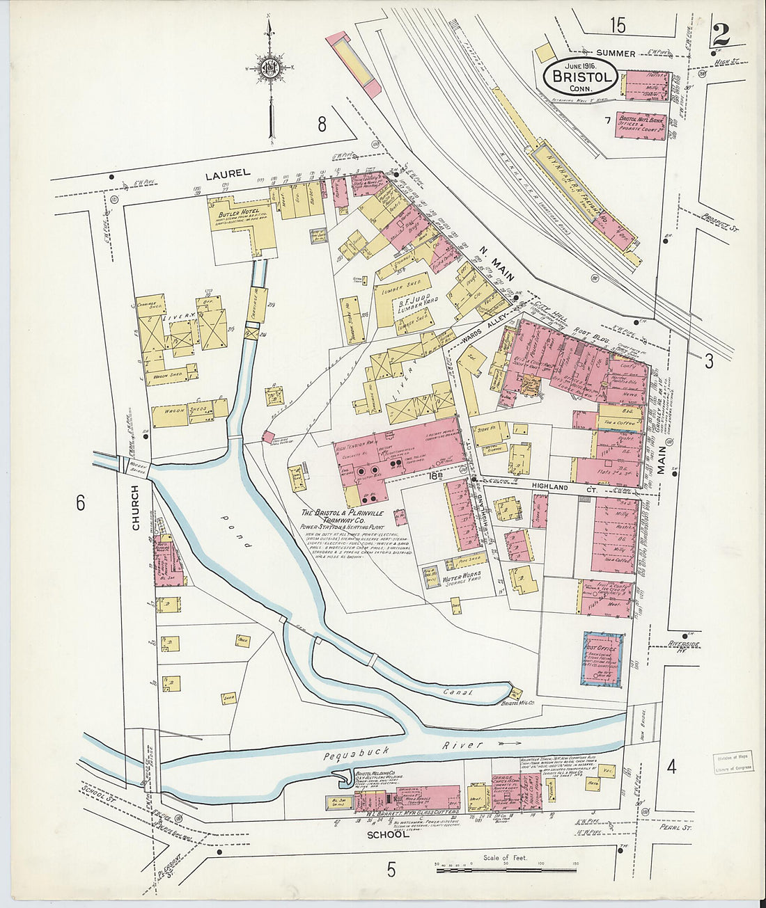This old map of Bristol, Hartford County, Connecticut was created by Sanborn Map Company in 1916