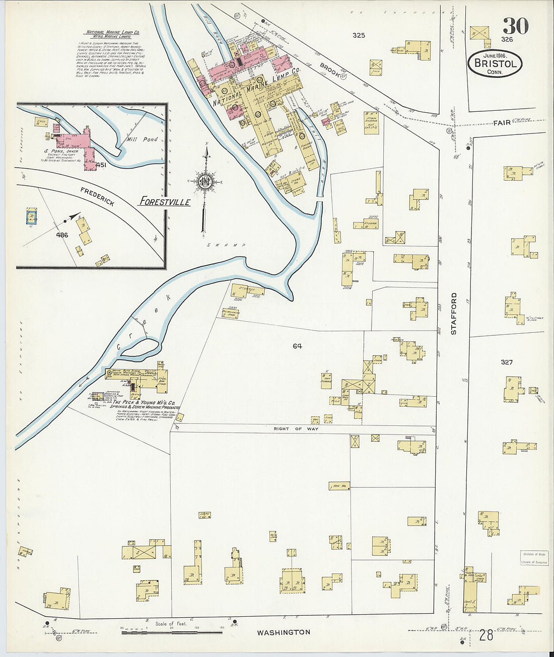 This old map of Bristol, Hartford County, Connecticut was created by Sanborn Map Company in 1916