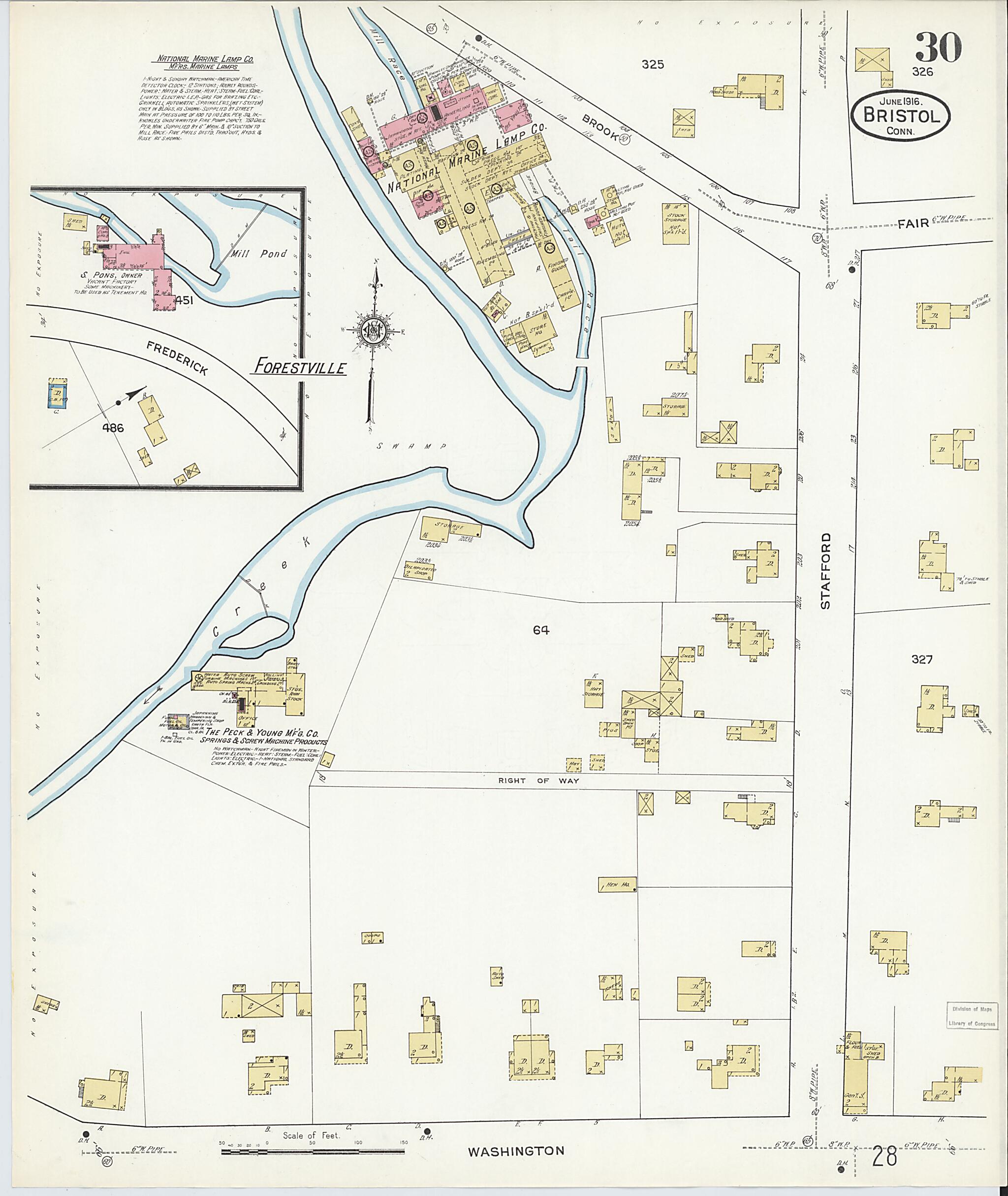 This old map of Bristol, Hartford County, Connecticut was created by Sanborn Map Company in 1916