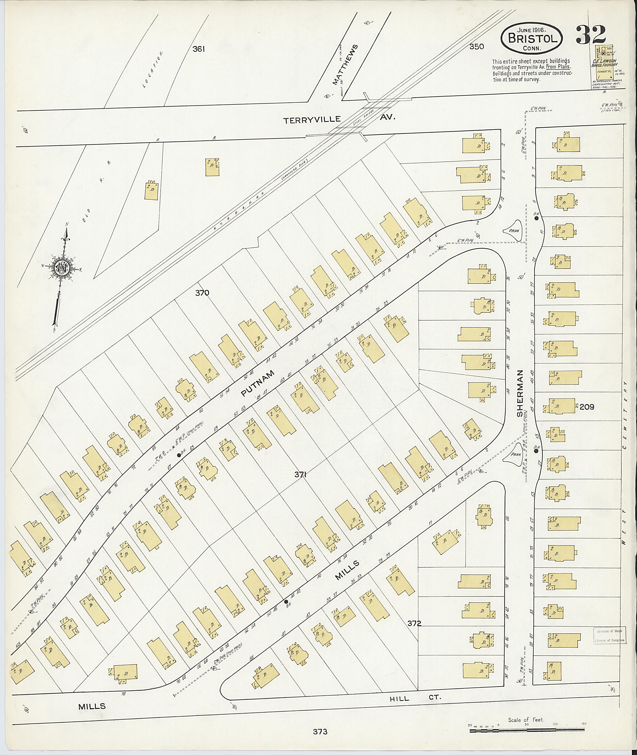 This old map of Bristol, Hartford County, Connecticut was created by Sanborn Map Company in 1916
