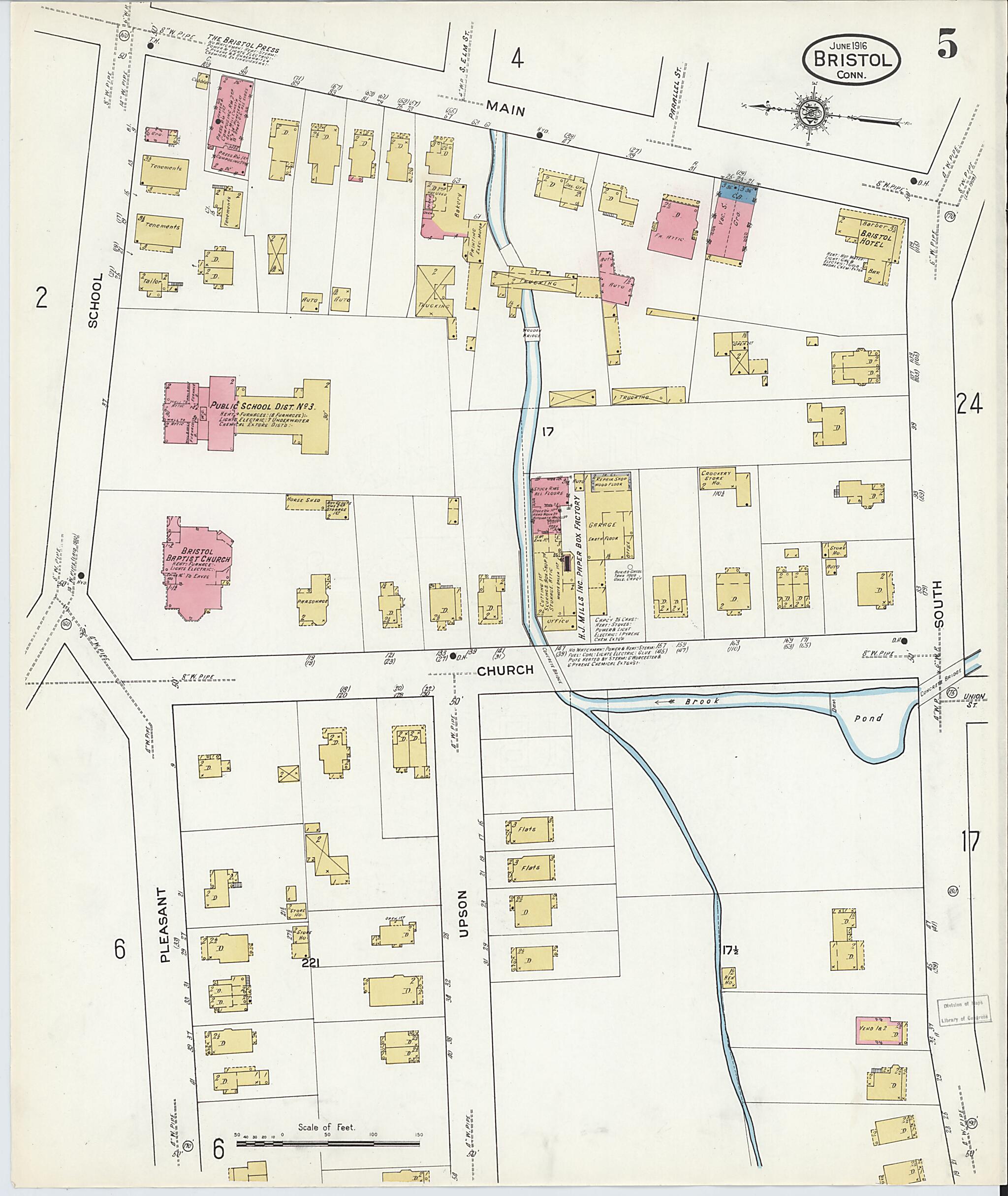 This old map of Bristol, Hartford County, Connecticut was created by Sanborn Map Company in 1916