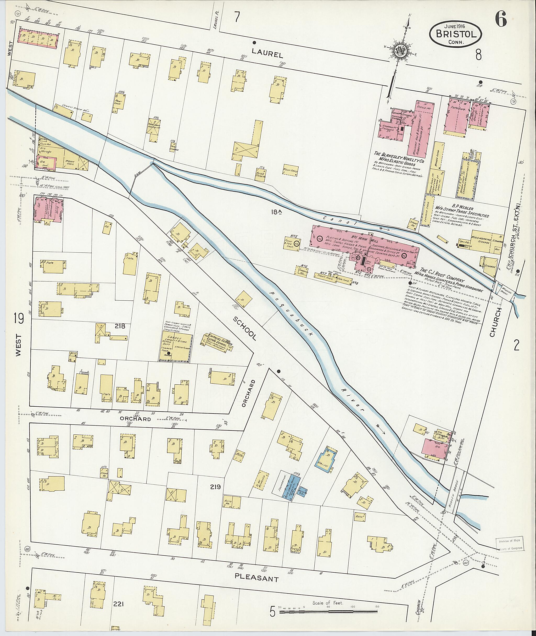 This old map of Bristol, Hartford County, Connecticut was created by Sanborn Map Company in 1916