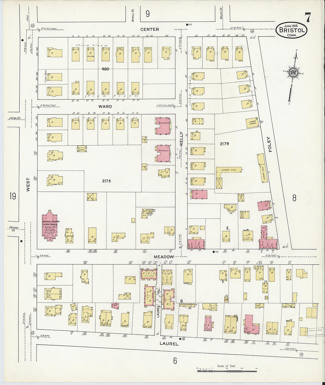 This old map of Bristol, Hartford County, Connecticut was created by Sanborn Map Company in 1916
