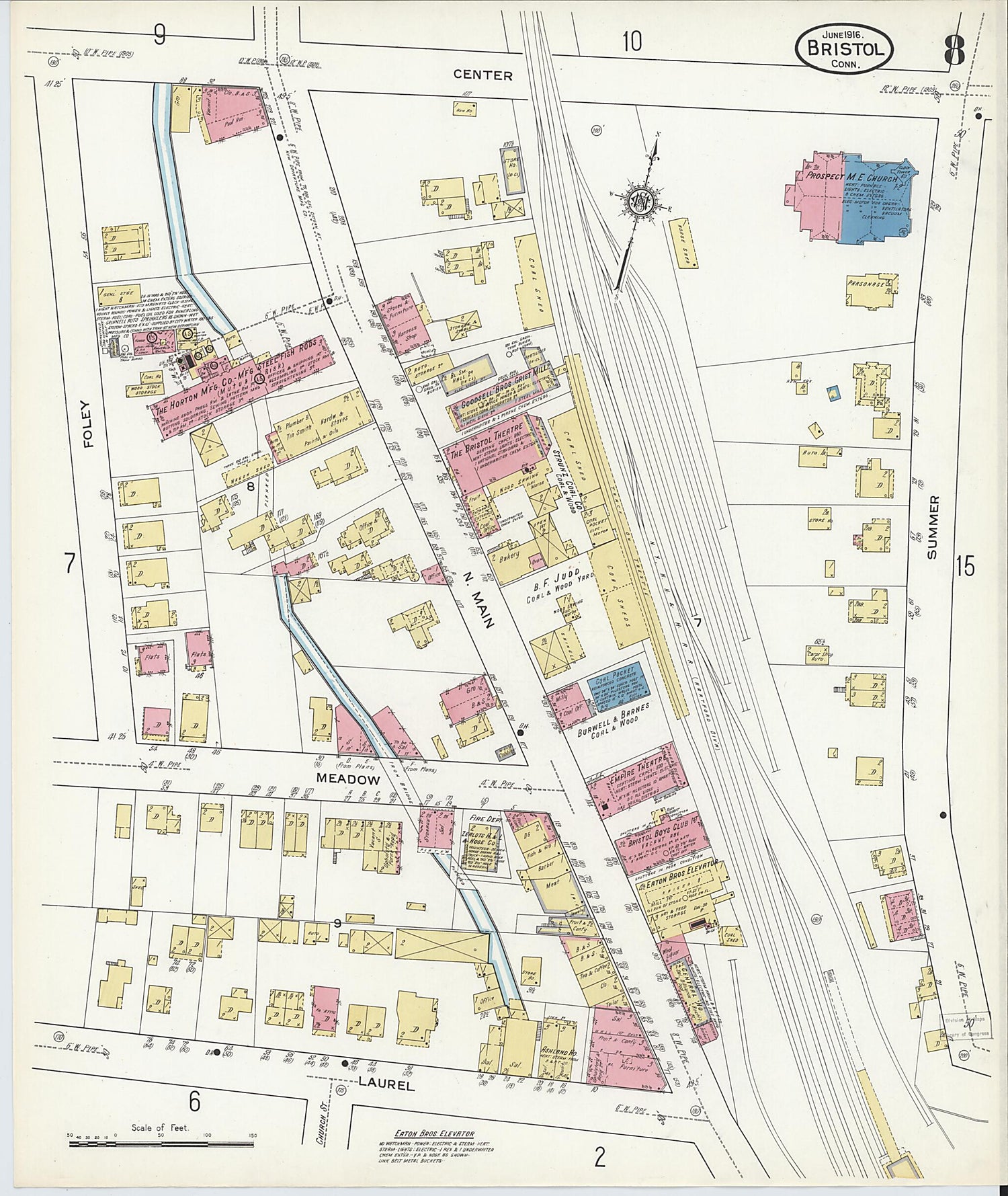 This old map of Bristol, Hartford County, Connecticut was created by Sanborn Map Company in 1916