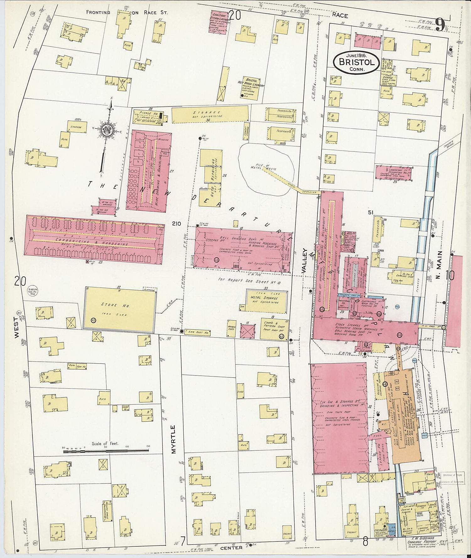 This old map of Bristol, Hartford County, Connecticut was created by Sanborn Map Company in 1916
