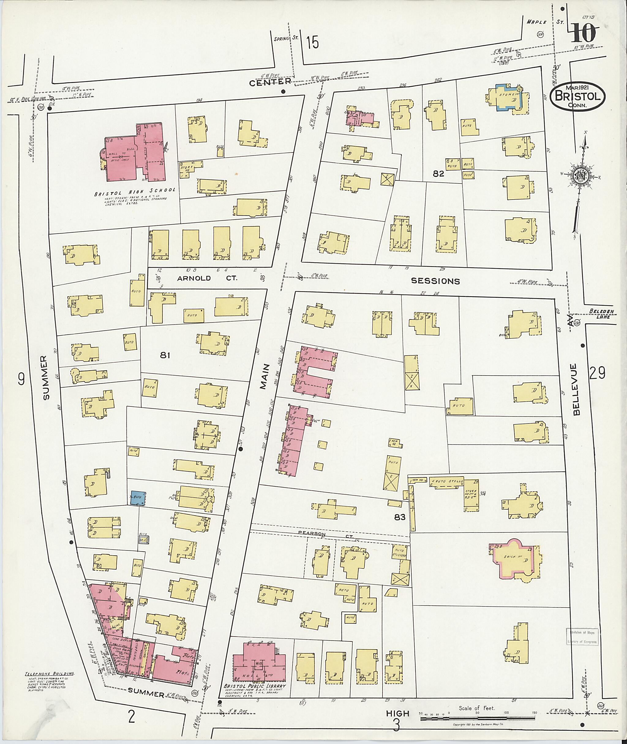 This old map of Bristol, Hartford County, Connecticut was created by Sanborn Map Company in 1921