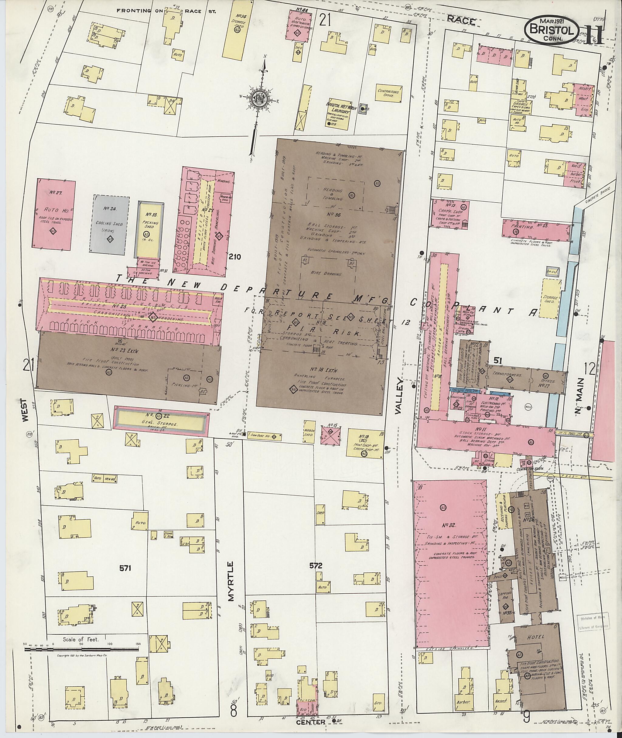 This old map of Bristol, Hartford County, Connecticut was created by Sanborn Map Company in 1921