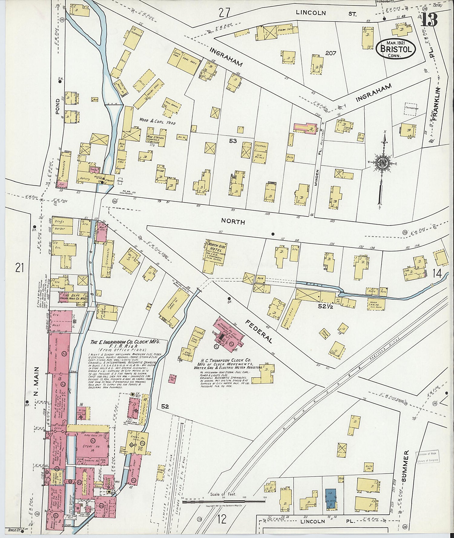 This old map of Bristol, Hartford County, Connecticut was created by Sanborn Map Company in 1921