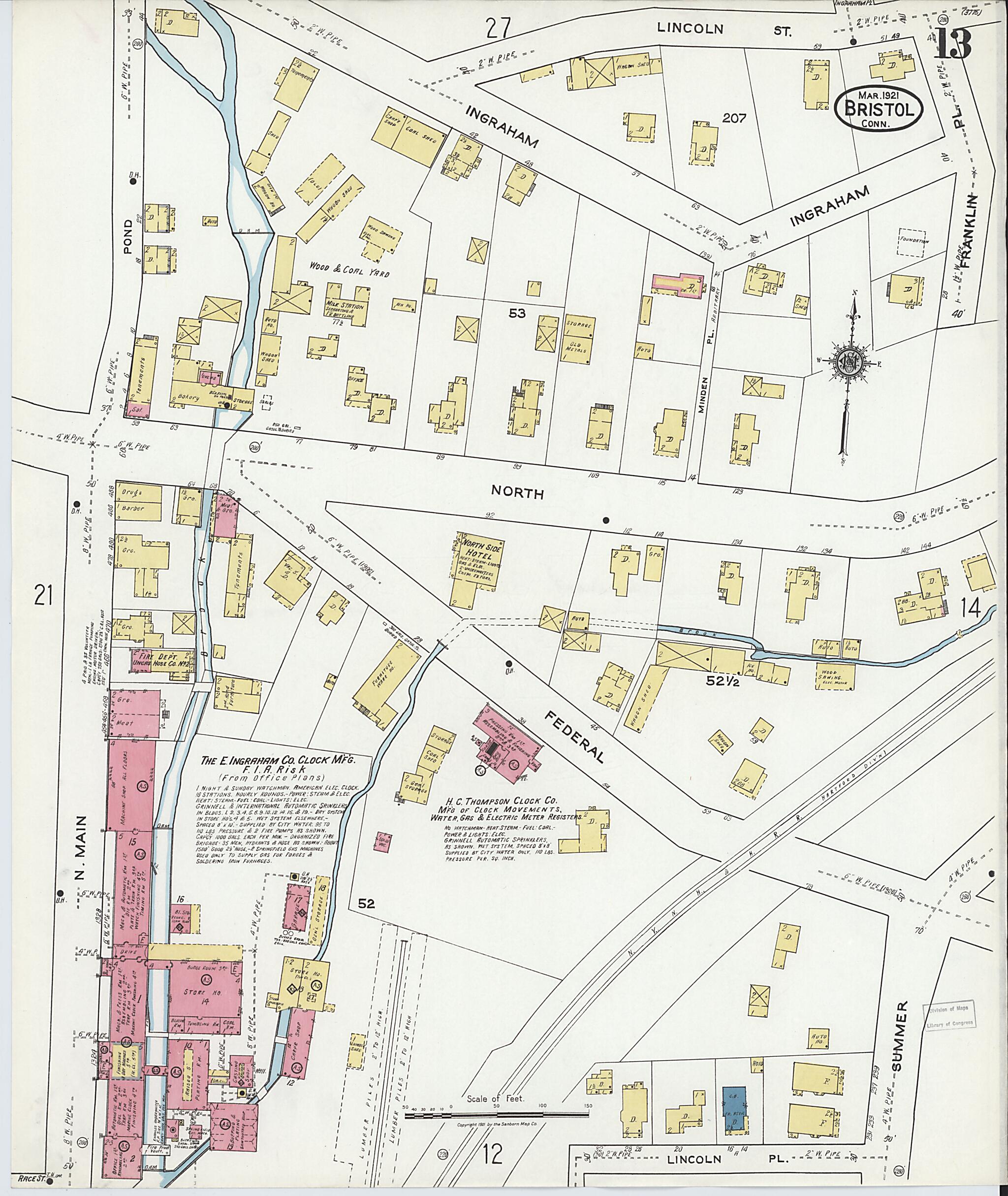 This old map of Bristol, Hartford County, Connecticut was created by Sanborn Map Company in 1921