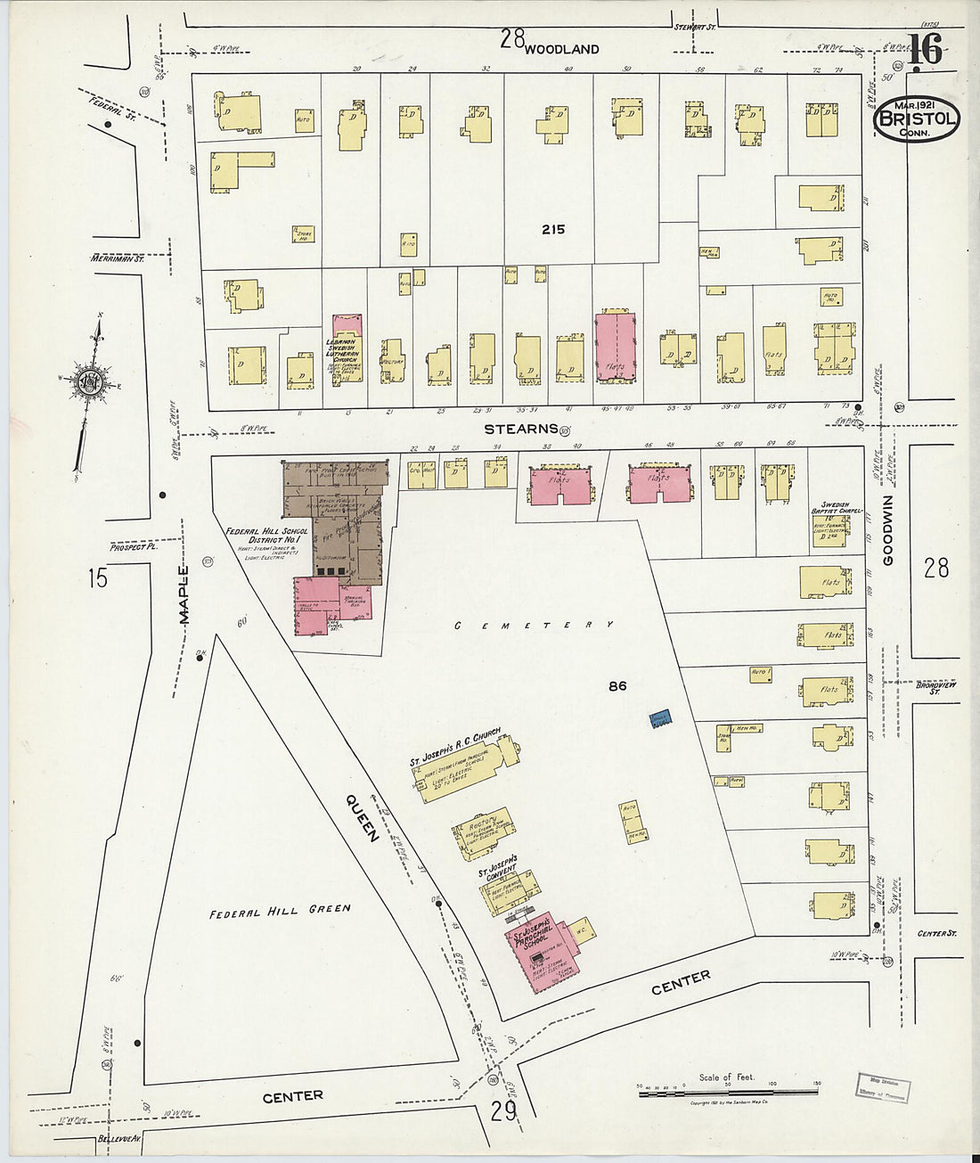 This old map of Bristol, Hartford County, Connecticut was created by Sanborn Map Company in 1921