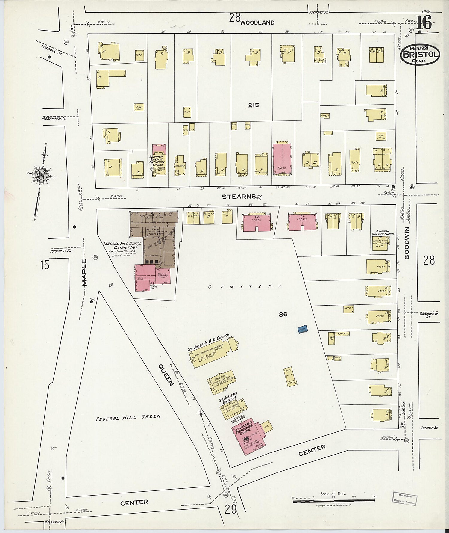 This old map of Bristol, Hartford County, Connecticut was created by Sanborn Map Company in 1921
