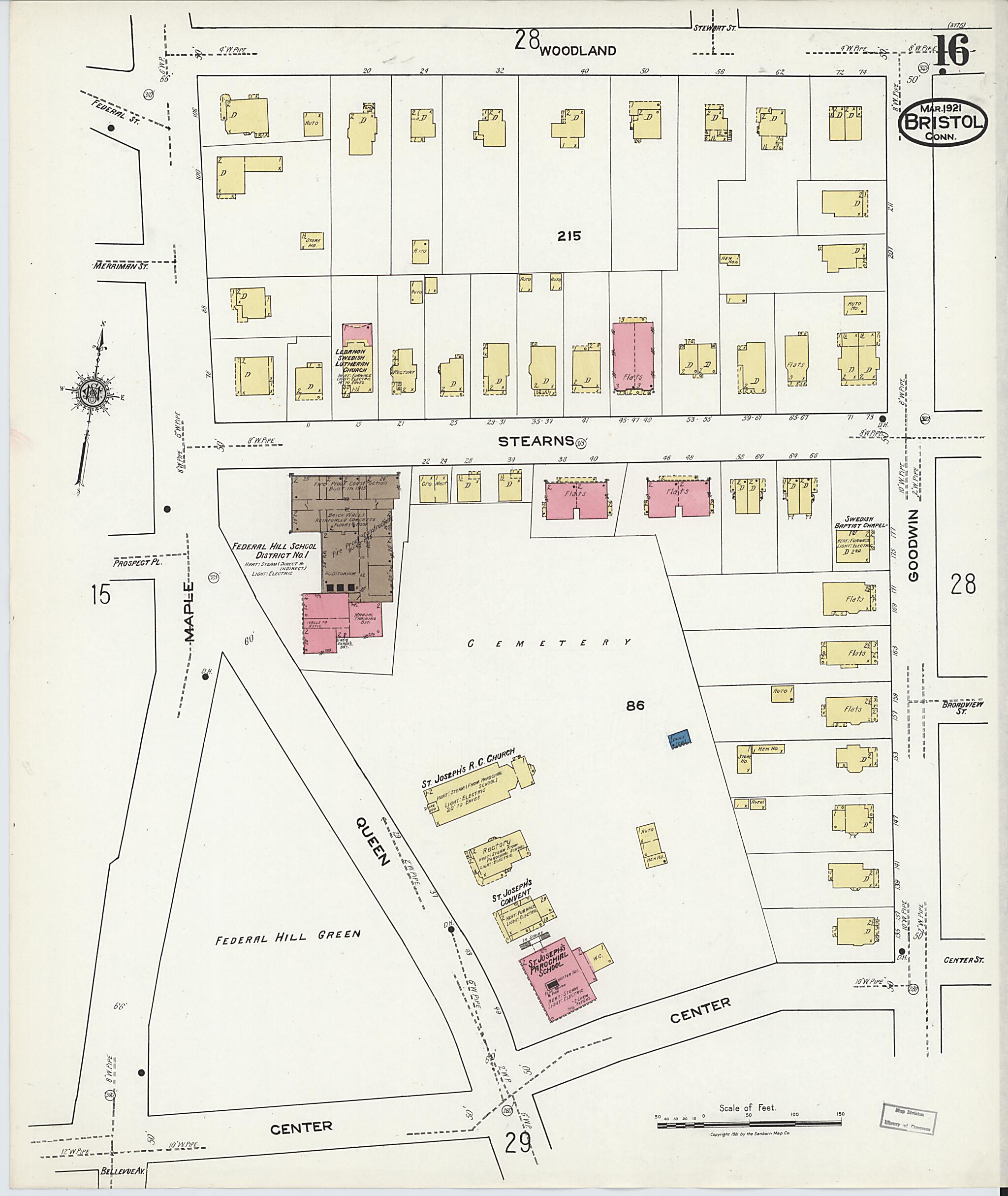 This old map of Bristol, Hartford County, Connecticut was created by Sanborn Map Company in 1921