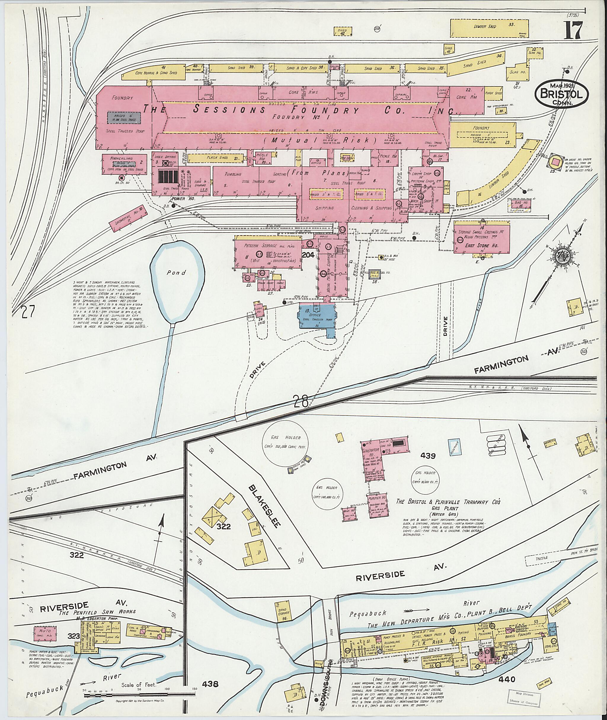 This old map of Bristol, Hartford County, Connecticut was created by Sanborn Map Company in 1921