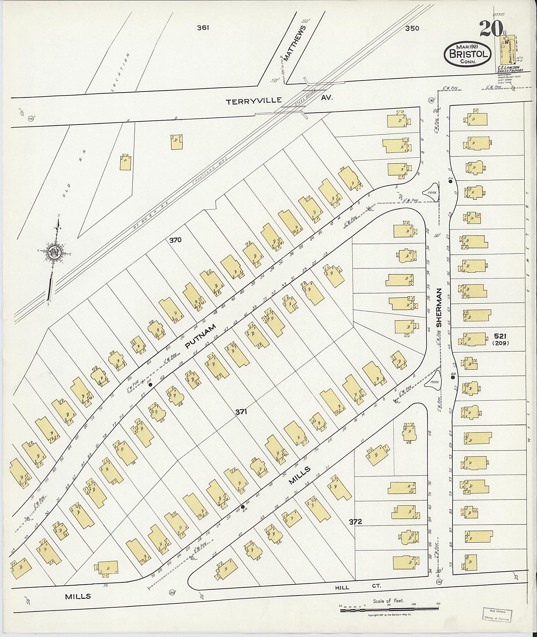 This old map of Bristol, Hartford County, Connecticut was created by Sanborn Map Company in 1921
