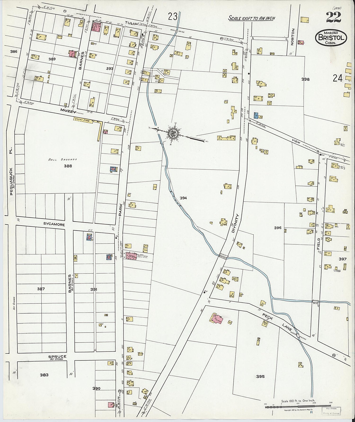 This old map of Bristol, Hartford County, Connecticut was created by Sanborn Map Company in 1921
