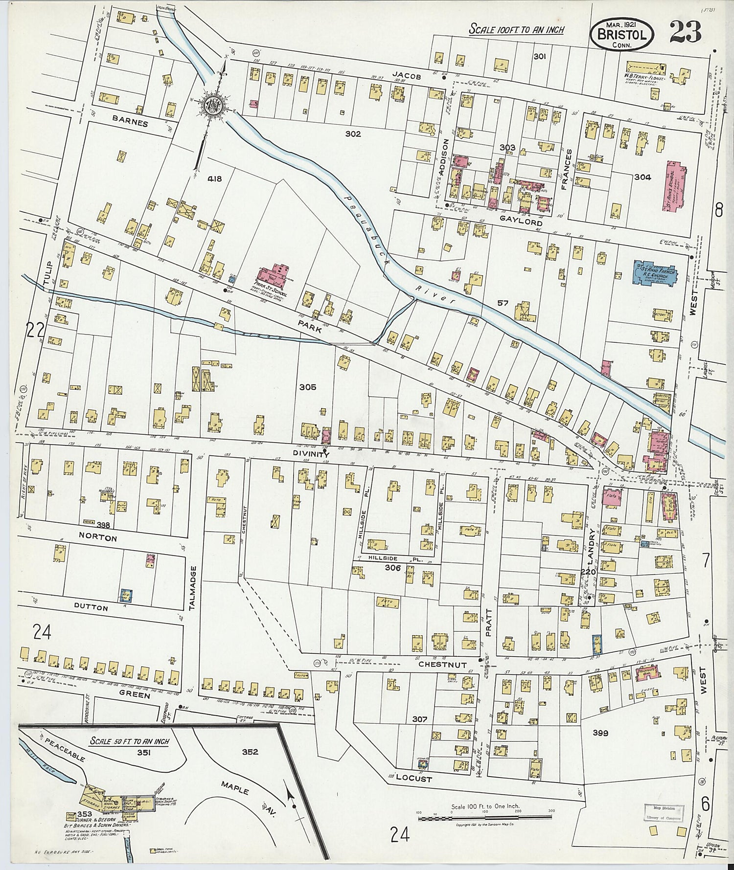 This old map of Bristol, Hartford County, Connecticut was created by Sanborn Map Company in 1921