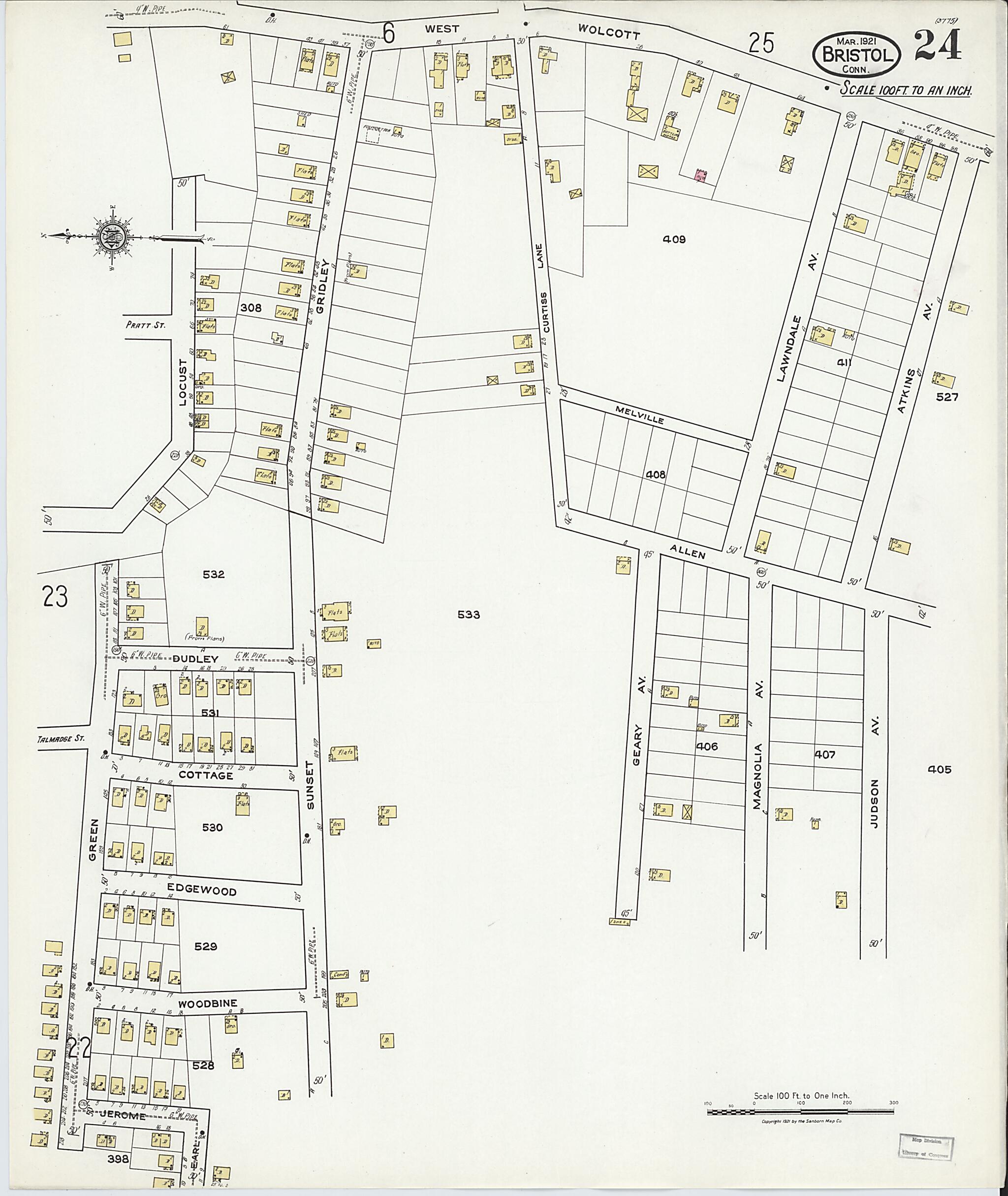 This old map of Bristol, Hartford County, Connecticut was created by Sanborn Map Company in 1921