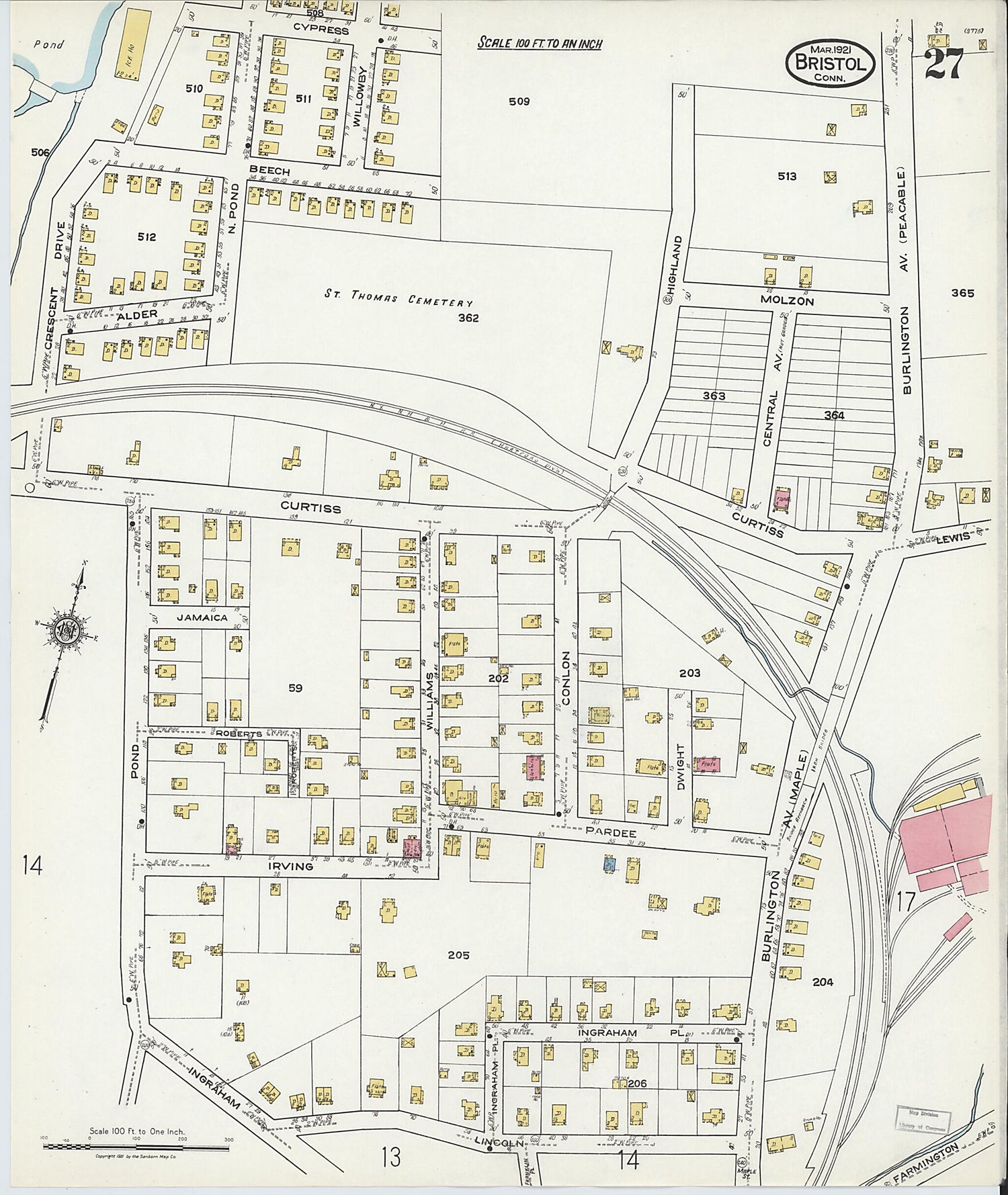 This old map of Bristol, Hartford County, Connecticut was created by Sanborn Map Company in 1921