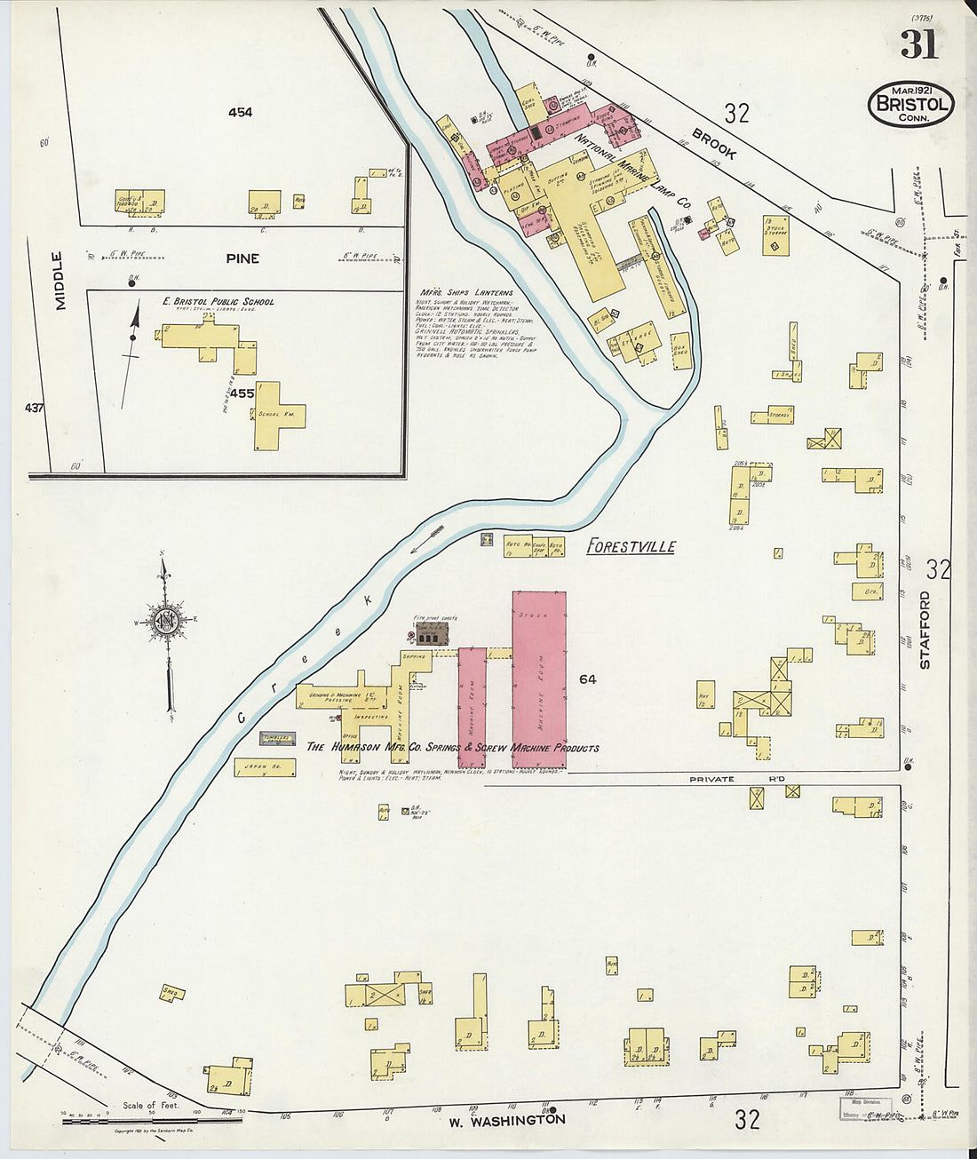 This old map of Bristol, Hartford County, Connecticut was created by Sanborn Map Company in 1921