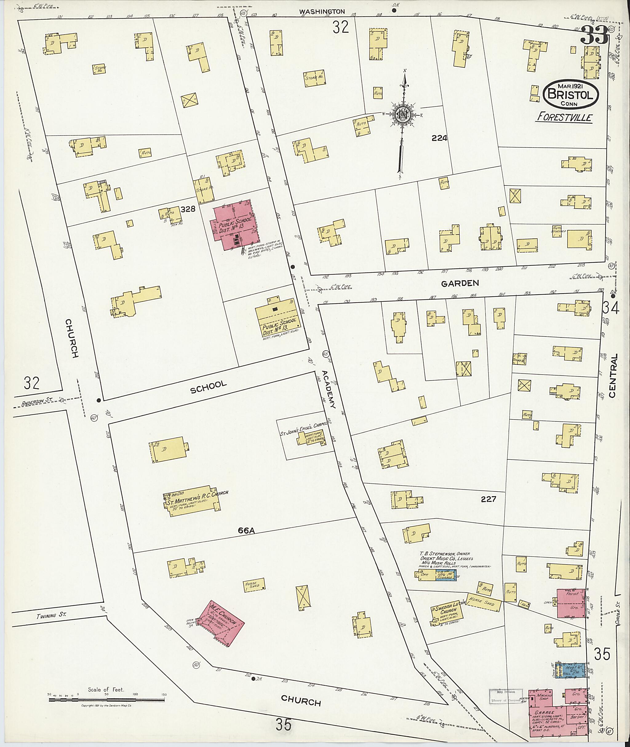 This old map of Bristol, Hartford County, Connecticut was created by Sanborn Map Company in 1921