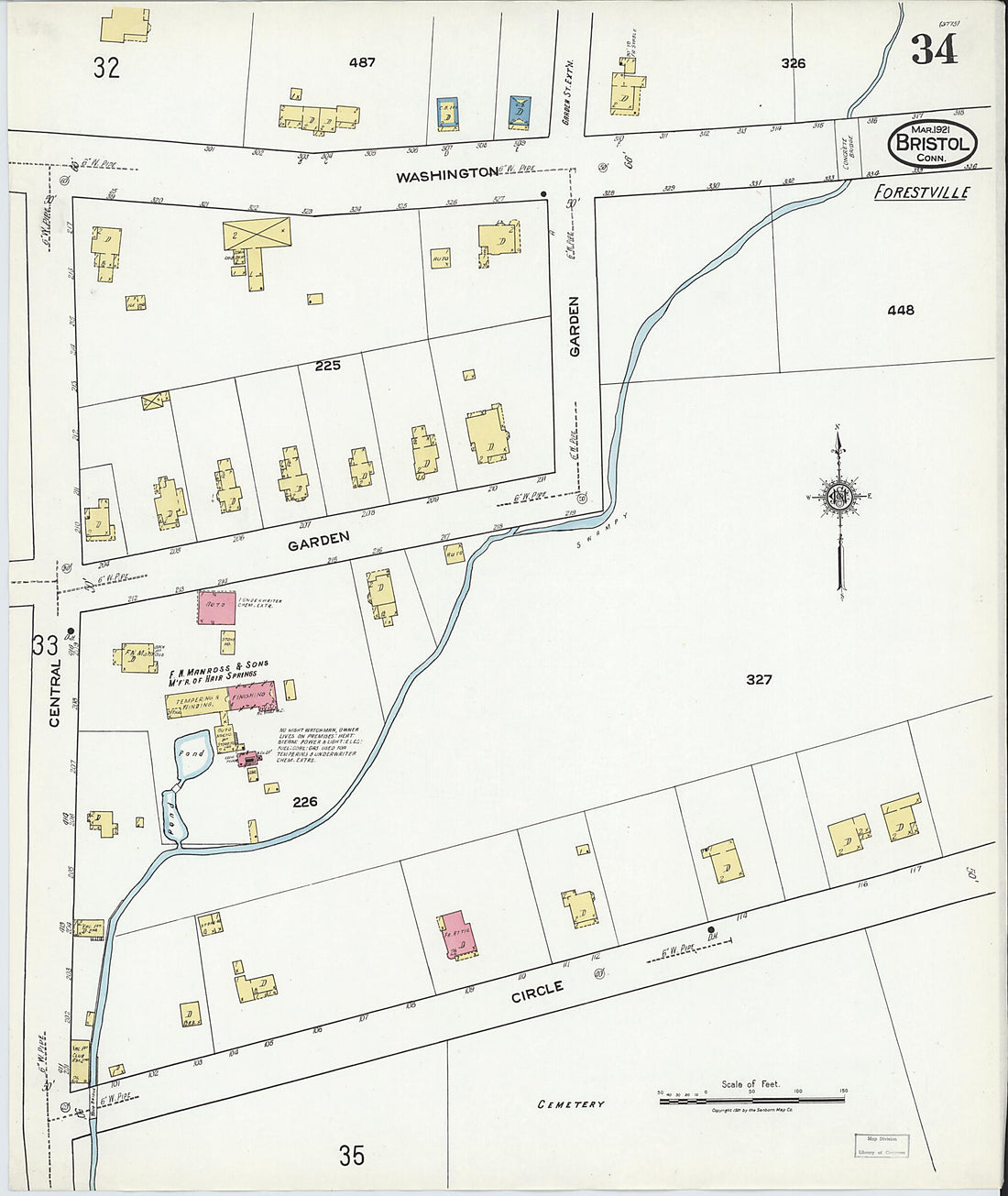 This old map of Bristol, Hartford County, Connecticut was created by Sanborn Map Company in 1921