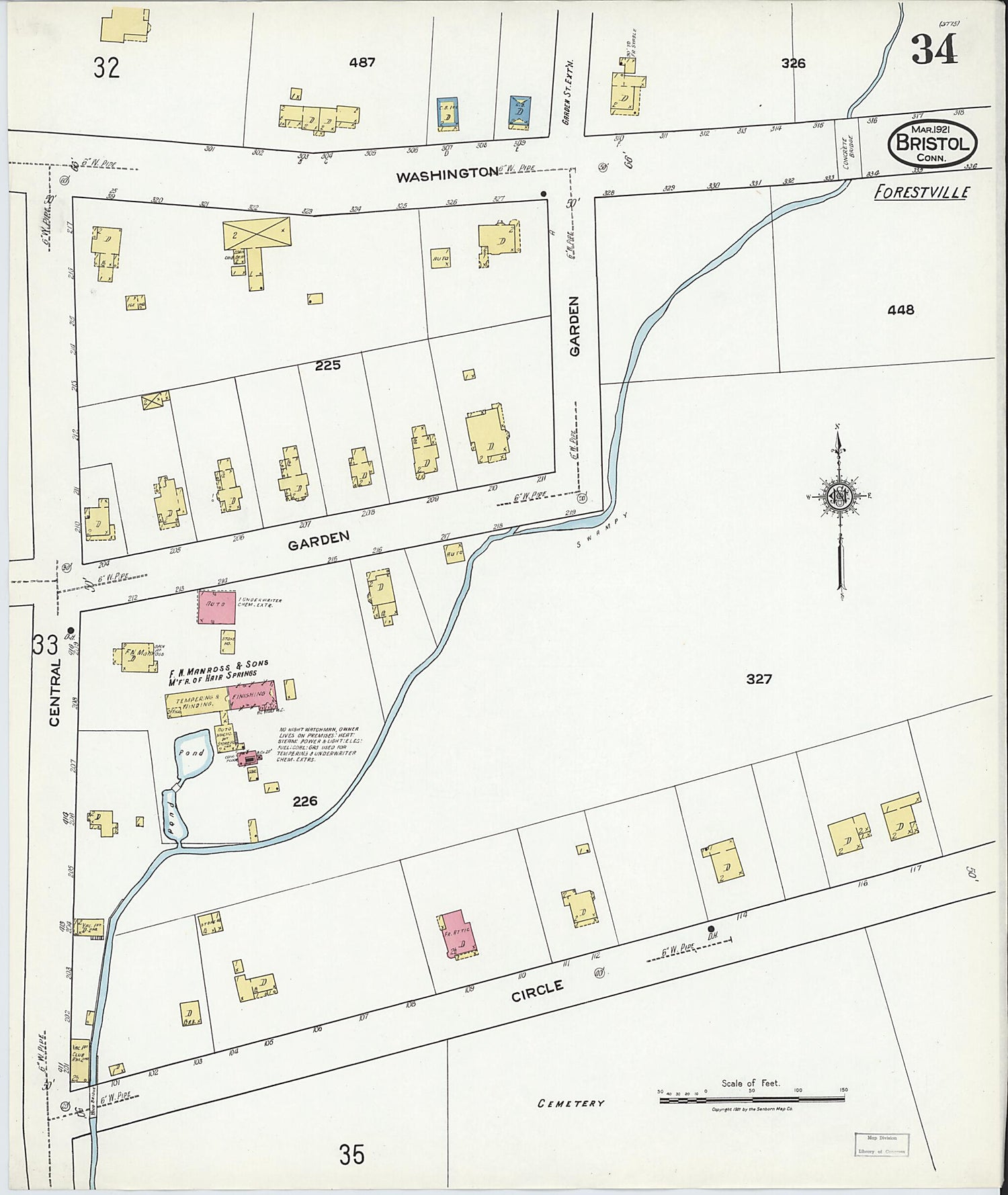 This old map of Bristol, Hartford County, Connecticut was created by Sanborn Map Company in 1921