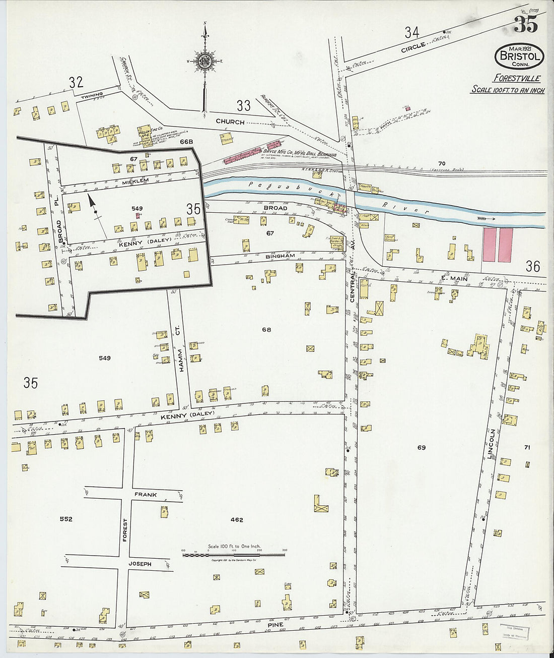 This old map of Bristol, Hartford County, Connecticut was created by Sanborn Map Company in 1921