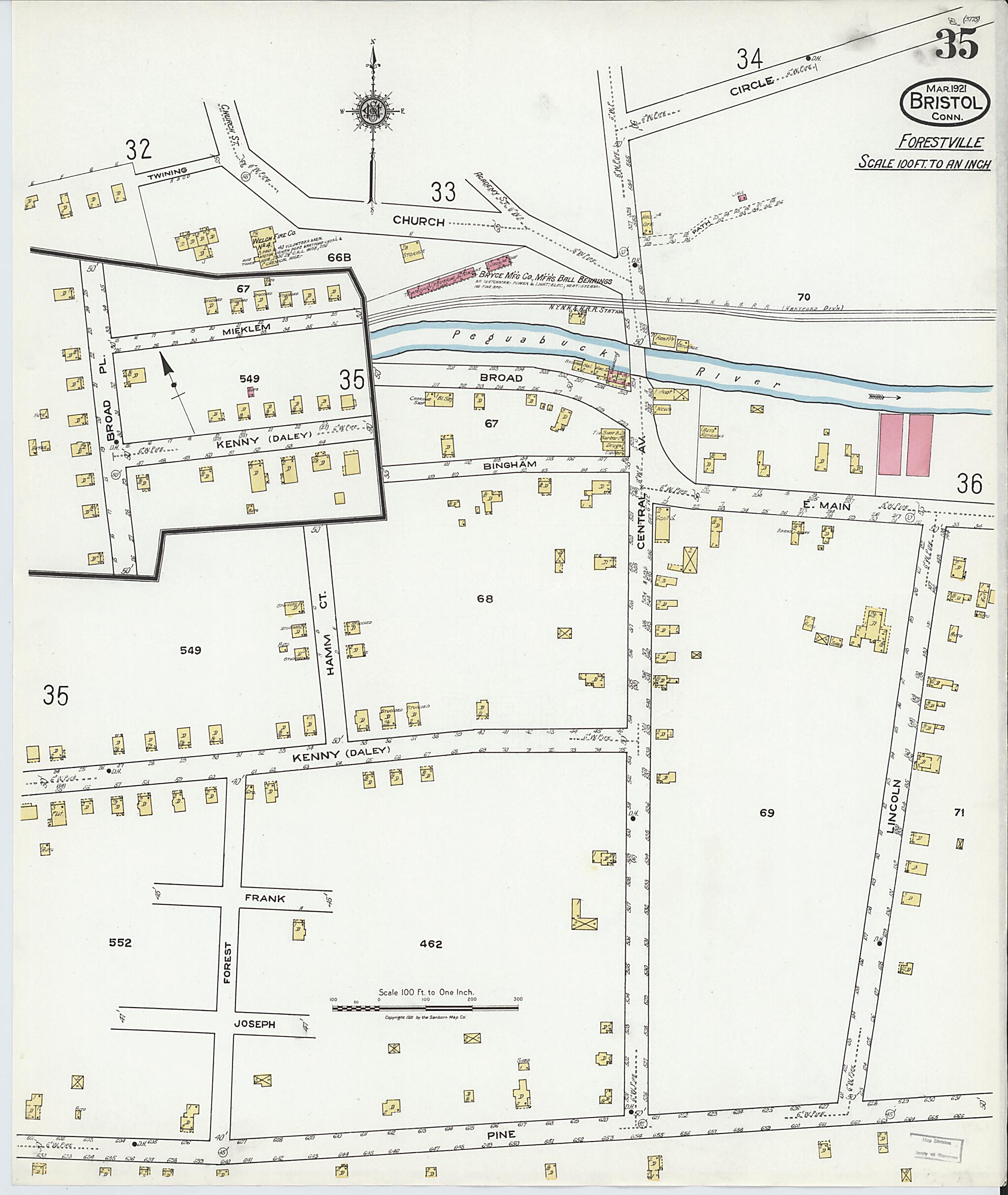 This old map of Bristol, Hartford County, Connecticut was created by Sanborn Map Company in 1921
