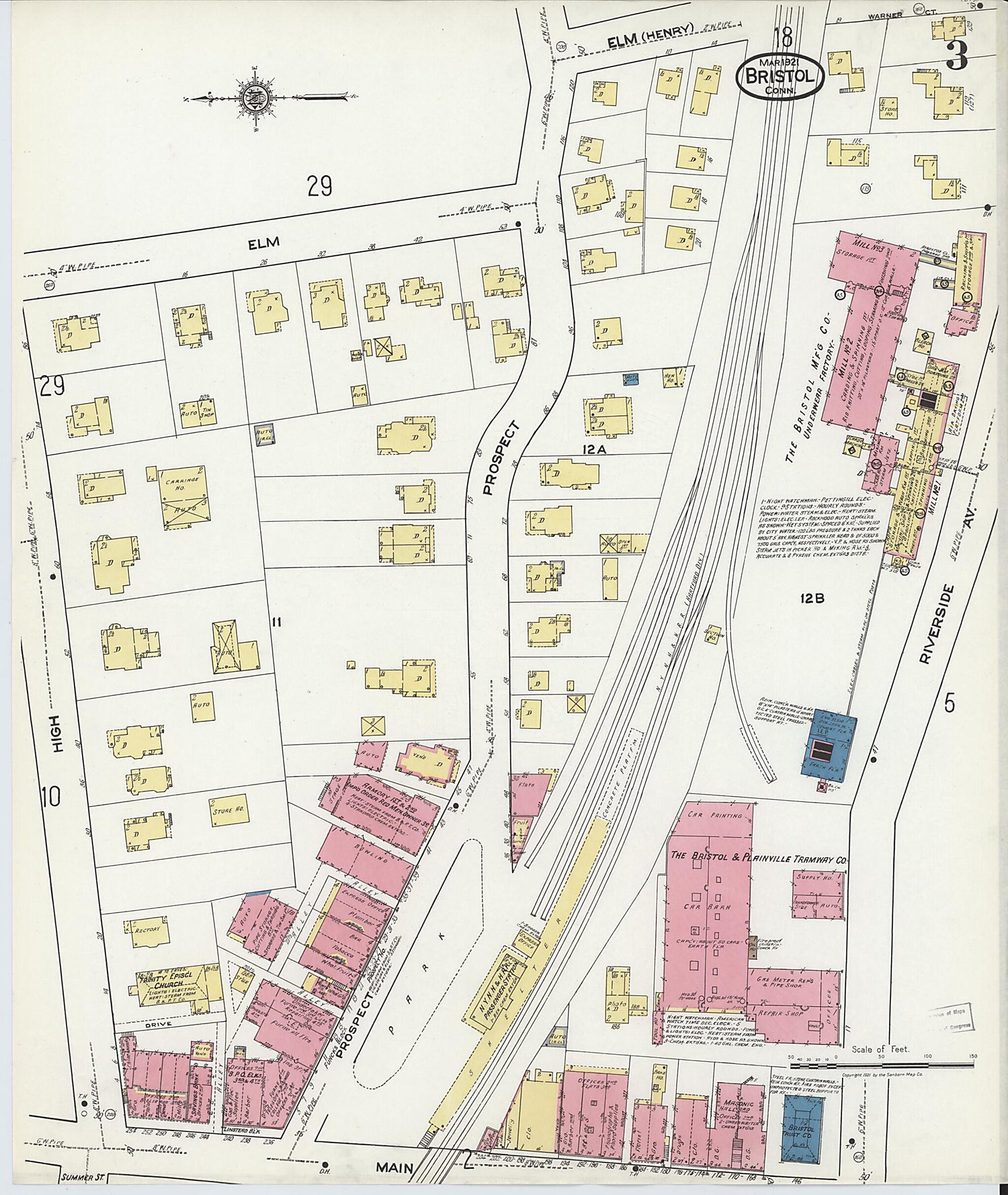 This old map of Bristol, Hartford County, Connecticut was created by Sanborn Map Company in 1921
