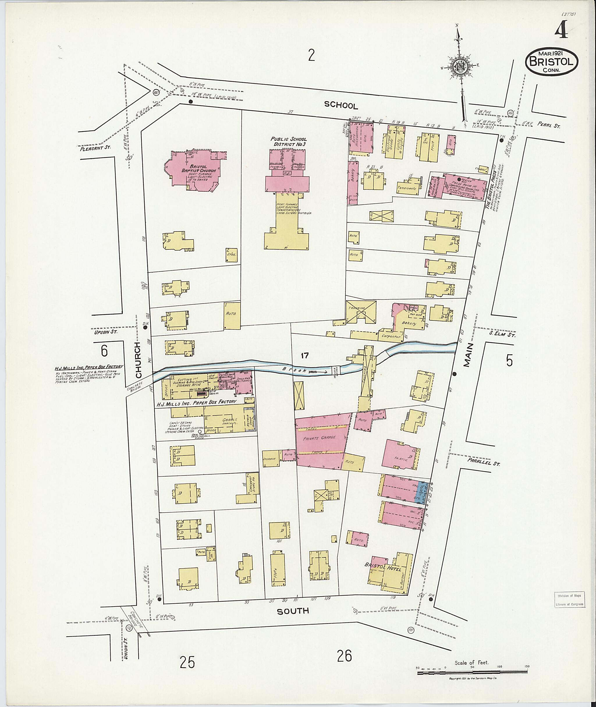 This old map of Bristol, Hartford County, Connecticut was created by Sanborn Map Company in 1921