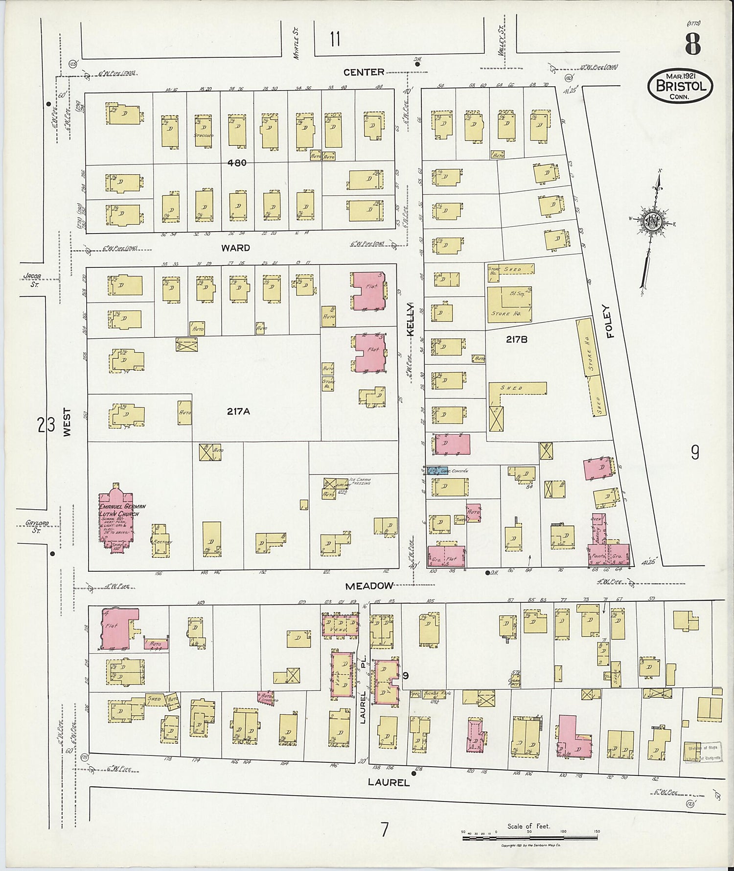 This old map of Bristol, Hartford County, Connecticut was created by Sanborn Map Company in 1921