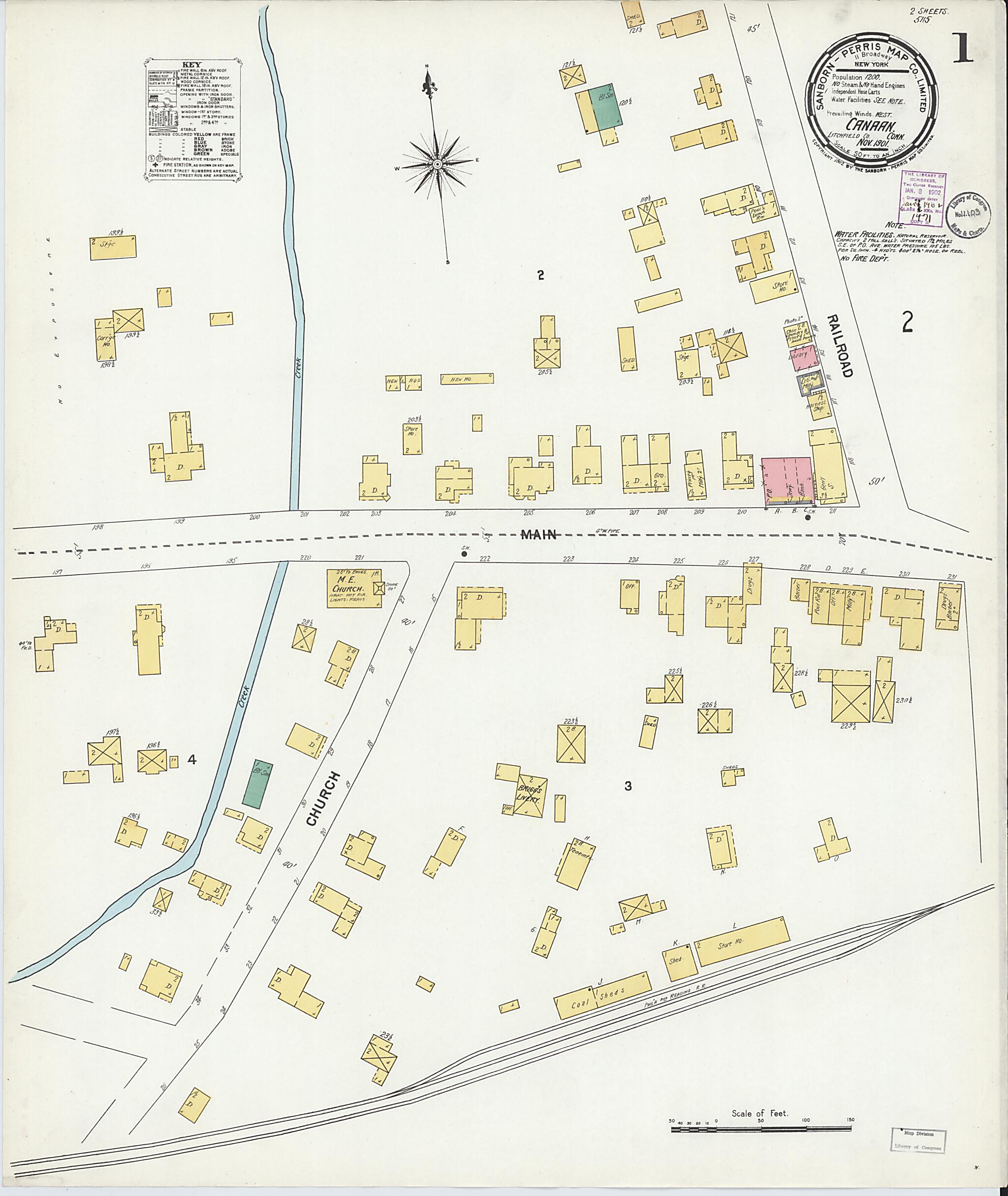 This old map of Canaan, Litchfield County, Connecticut was created by Sanborn Map Company in 1901