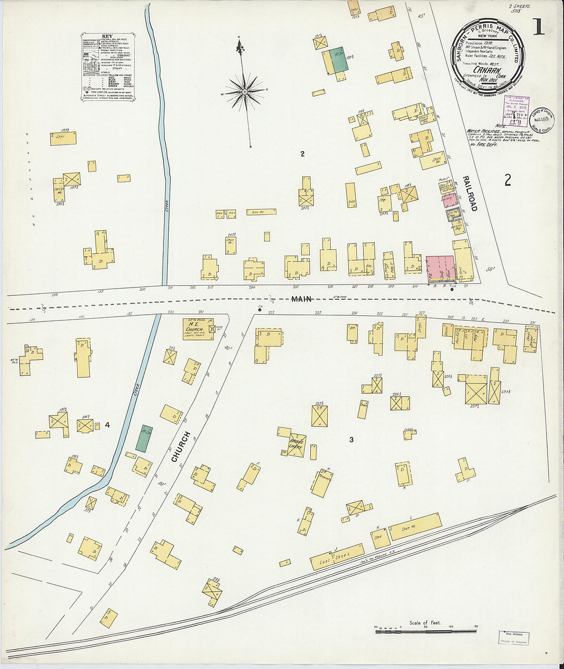 This old map of Canaan, Litchfield County, Connecticut was created by Sanborn Map Company in 1901