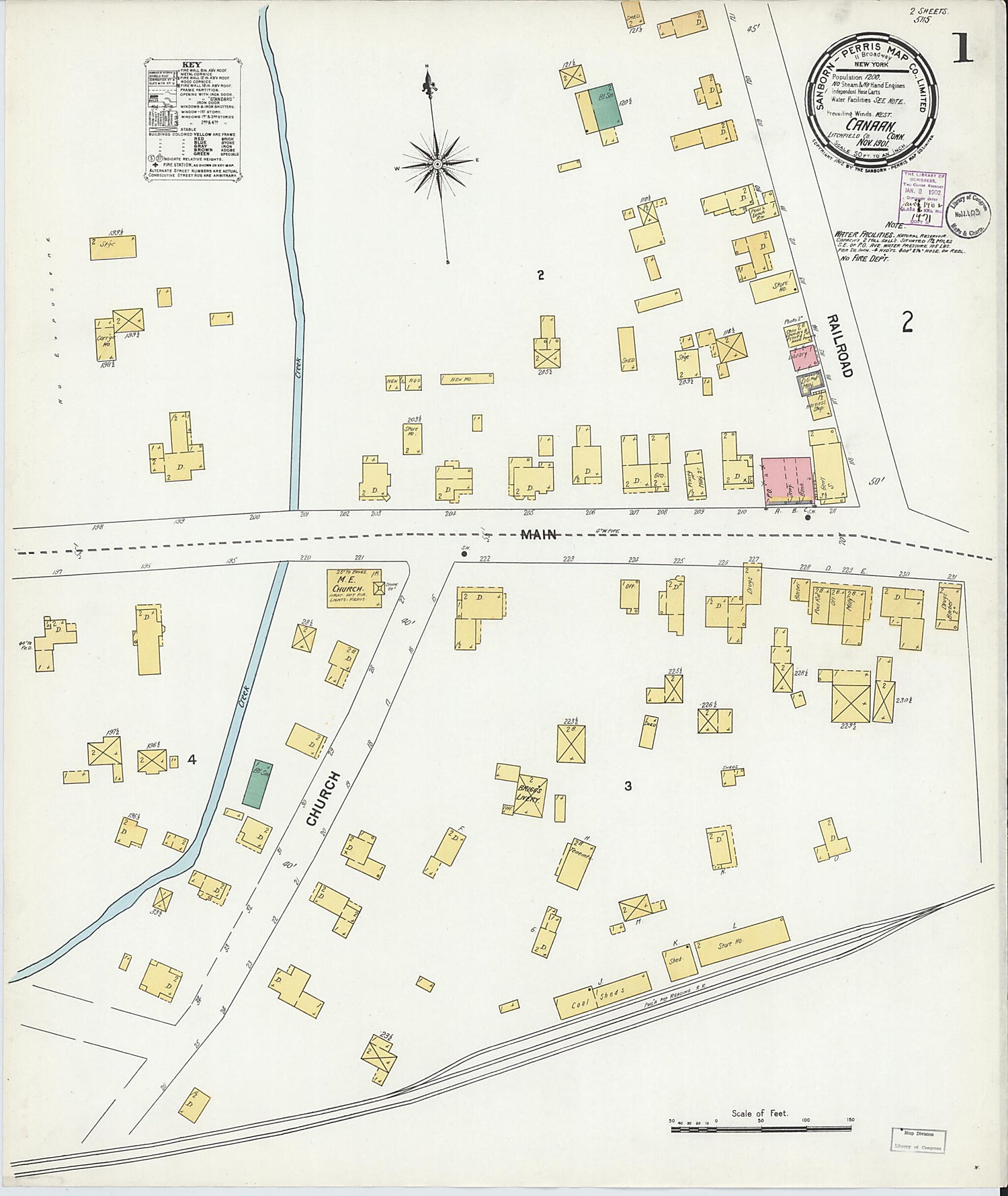 This old map of Canaan, Litchfield County, Connecticut was created by Sanborn Map Company in 1901