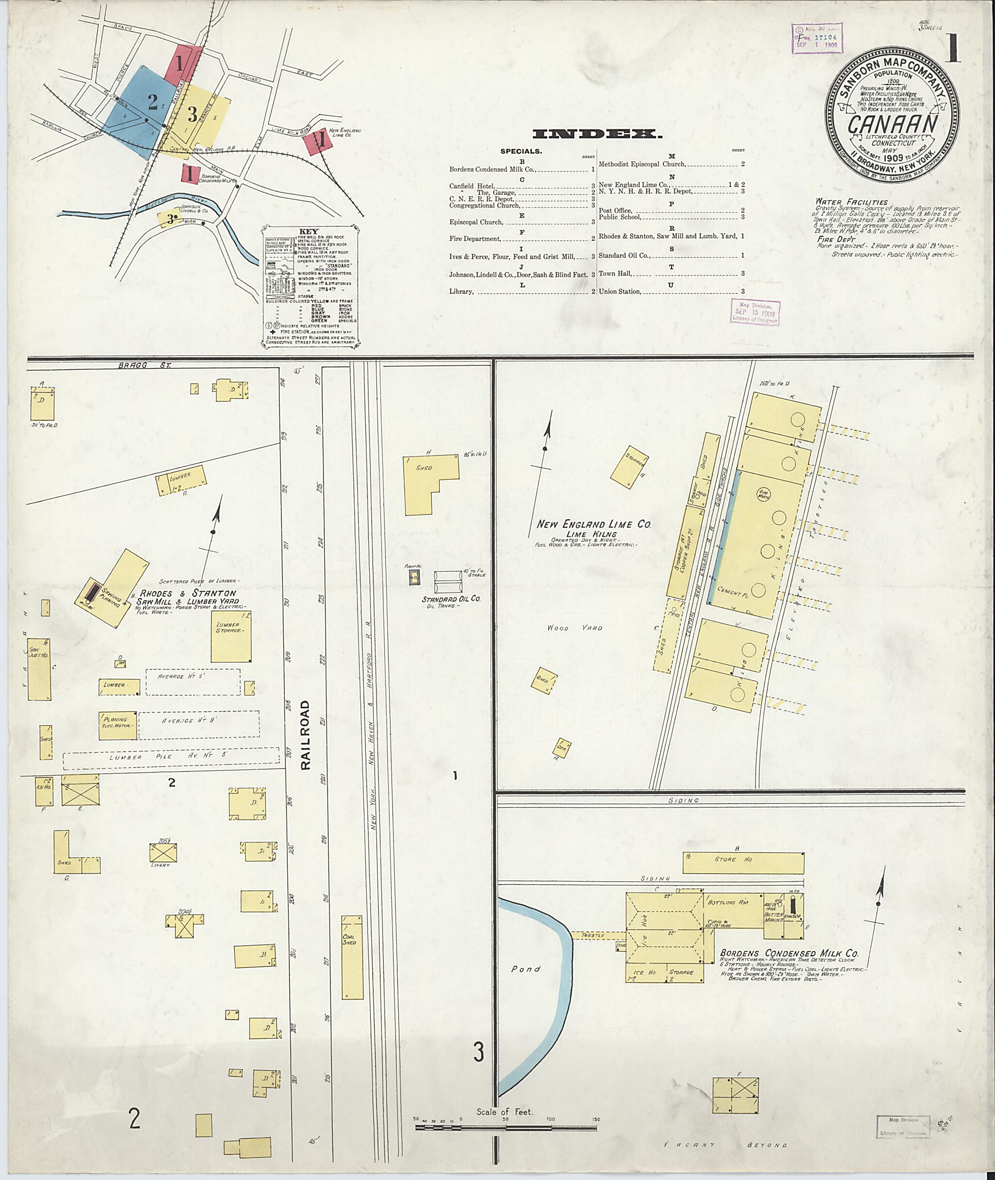 This old map of Canaan, Litchfield County, Connecticut was created by Sanborn Map Company in 1909