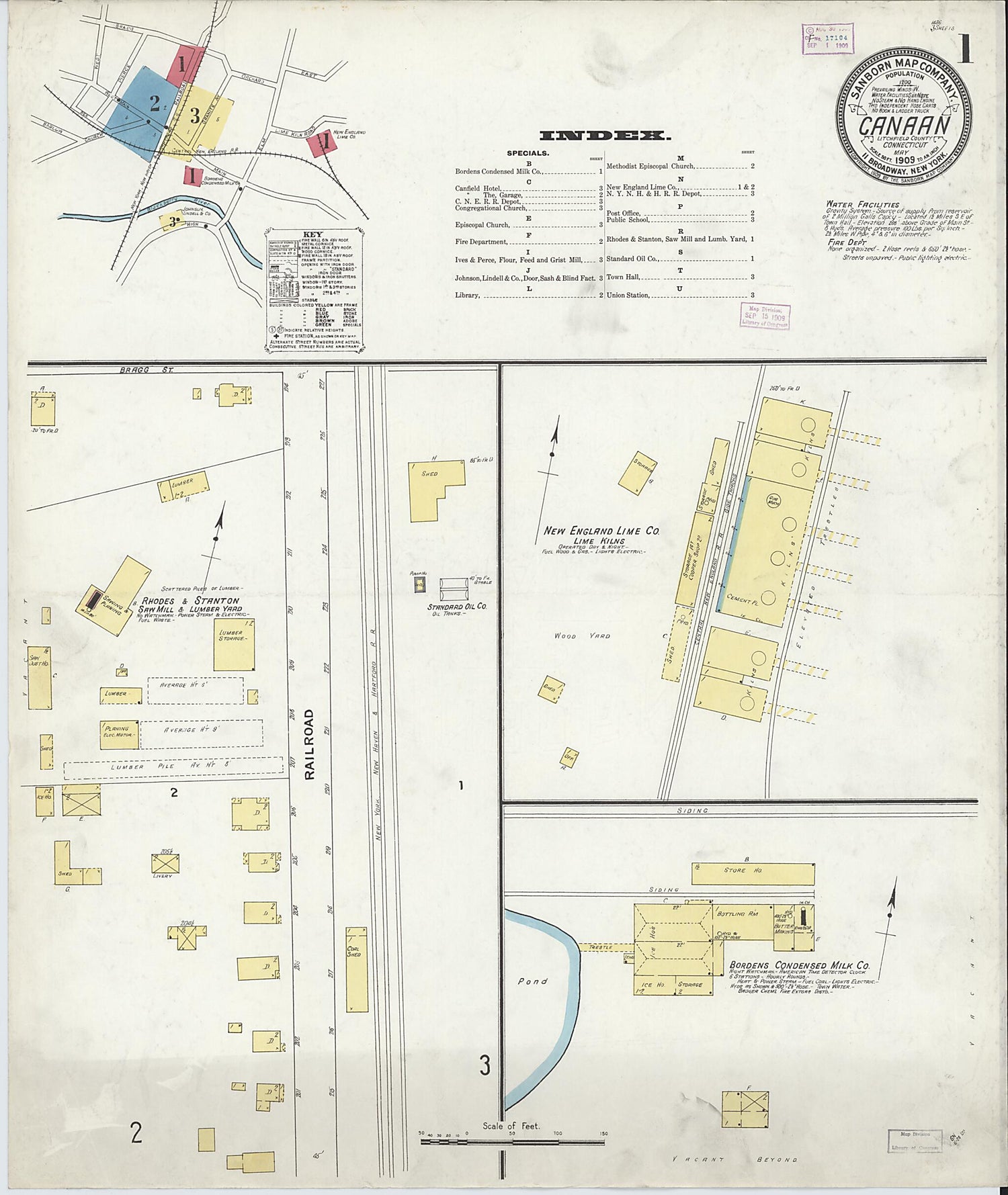 This old map of Canaan, Litchfield County, Connecticut was created by Sanborn Map Company in 1909