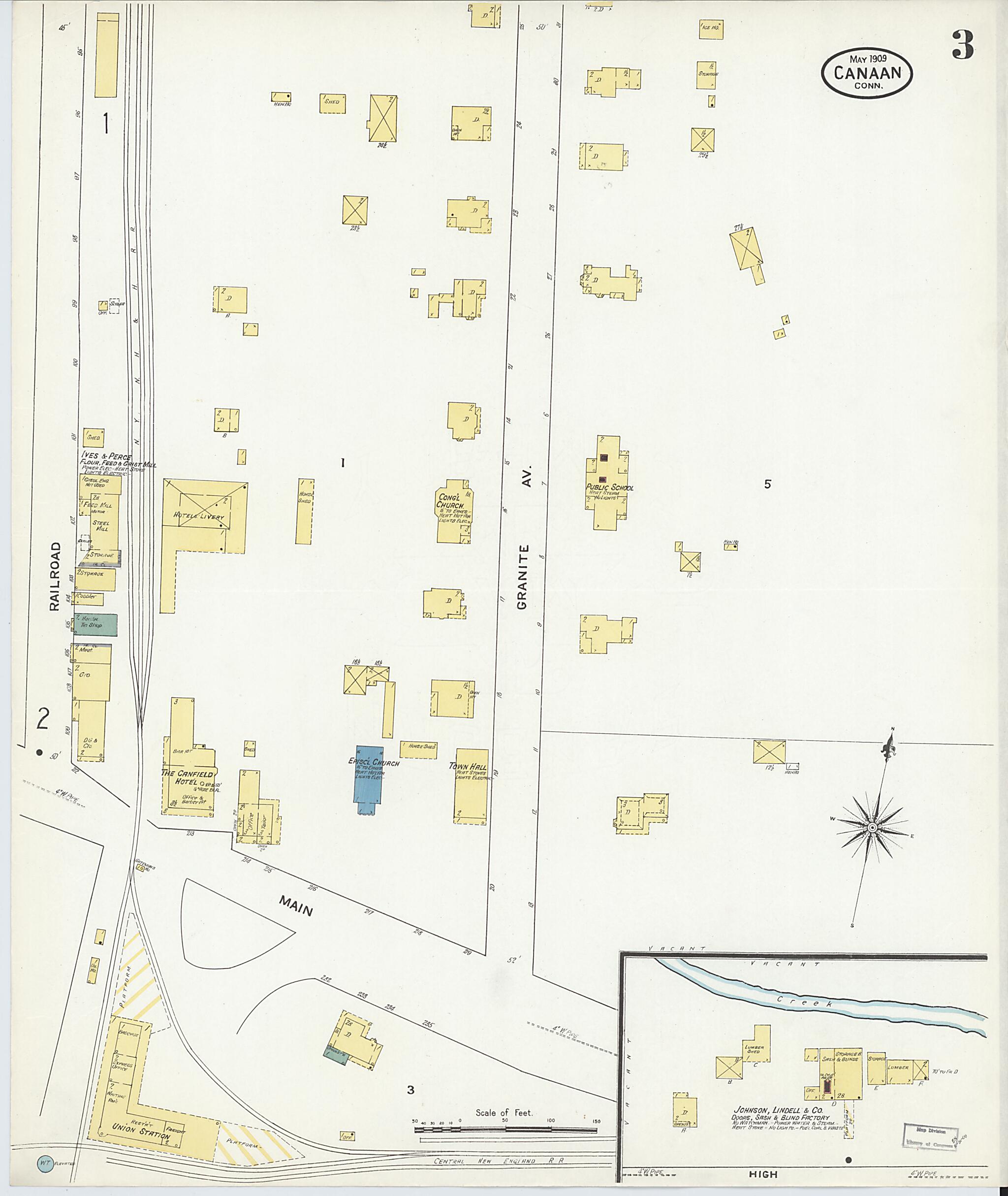 This old map of Canaan, Litchfield County, Connecticut was created by Sanborn Map Company in 1909