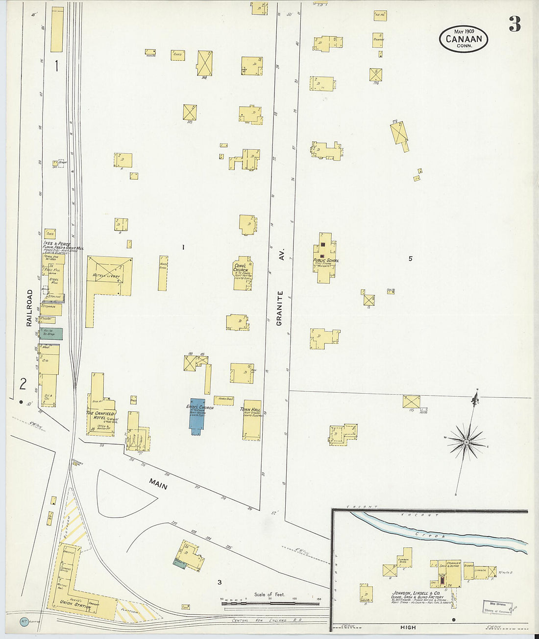 This old map of Canaan, Litchfield County, Connecticut was created by Sanborn Map Company in 1909