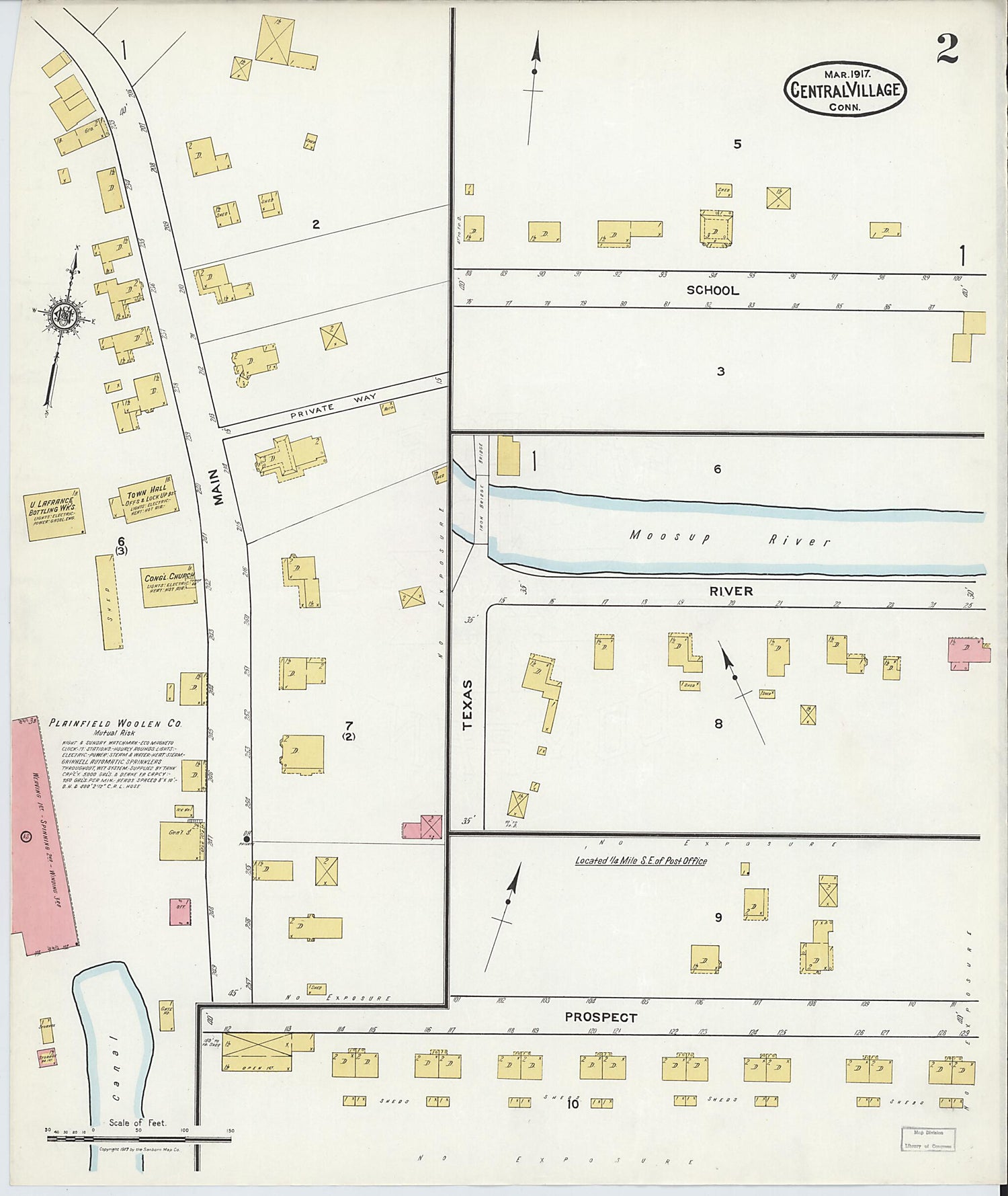 This old map of Central Village, Windham County, Connecticut was created by Sanborn Map Company in 1917