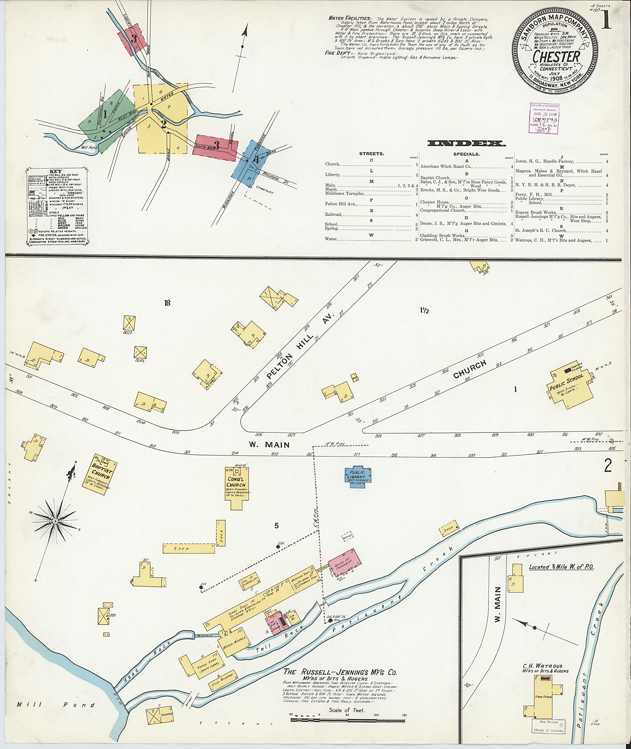 This old map of Chester, Middlesex County, Connecticut was created by Sanborn Map Company in 1908
