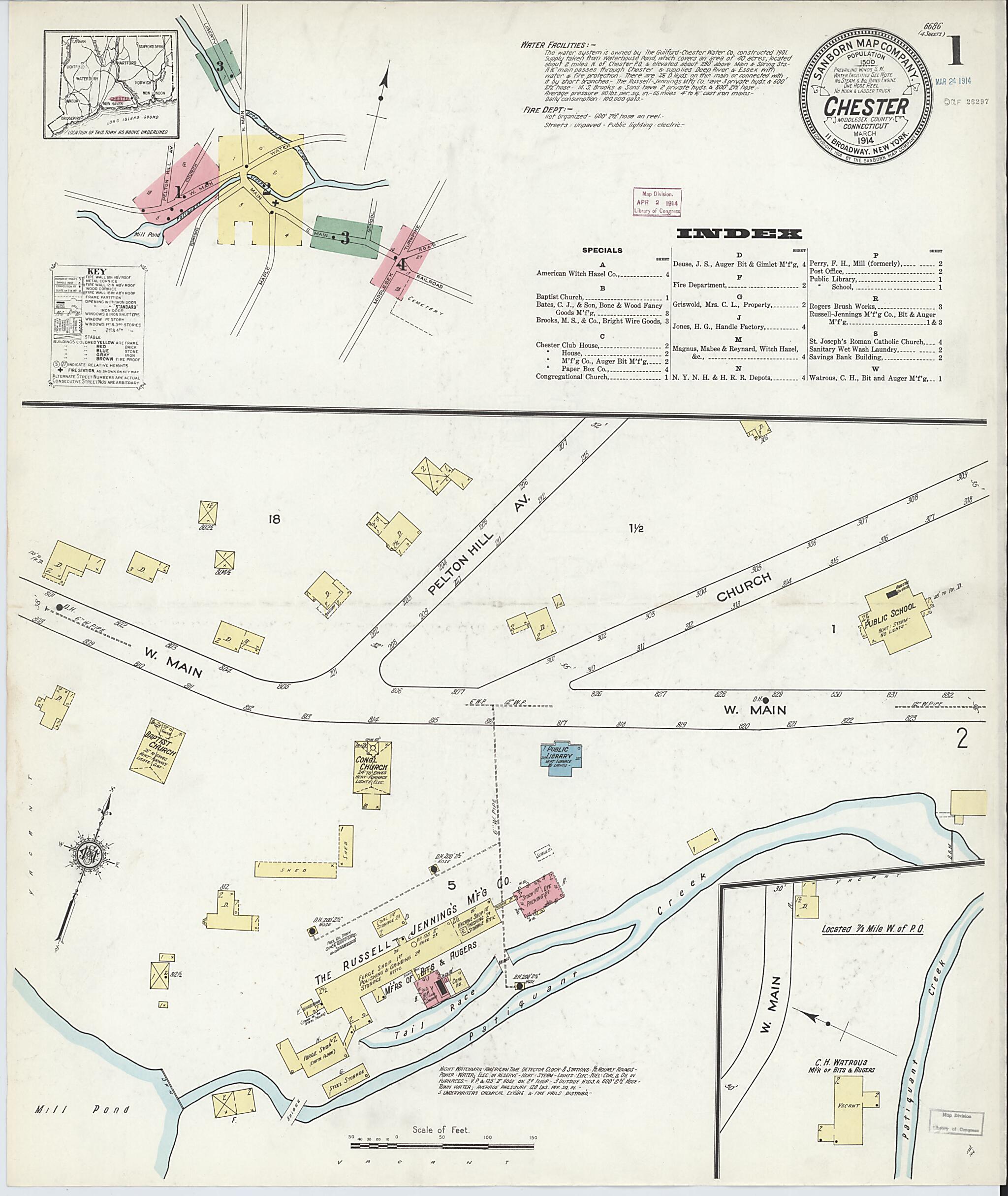 This old map of Chester, Middlesex County, Connecticut was created by Sanborn Map Company in 1914