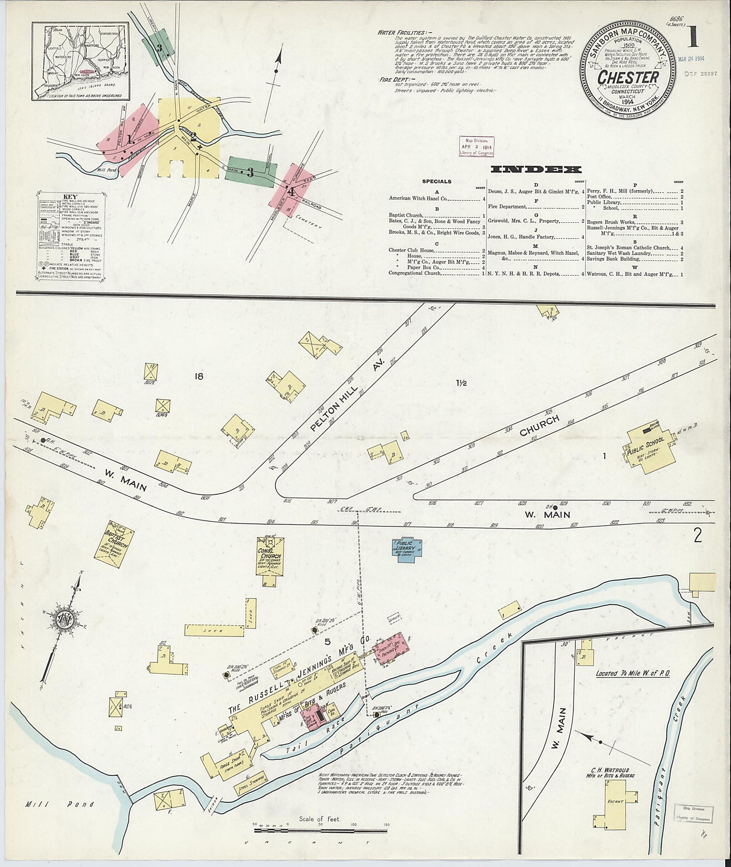 This old map of Chester, Middlesex County, Connecticut was created by Sanborn Map Company in 1914