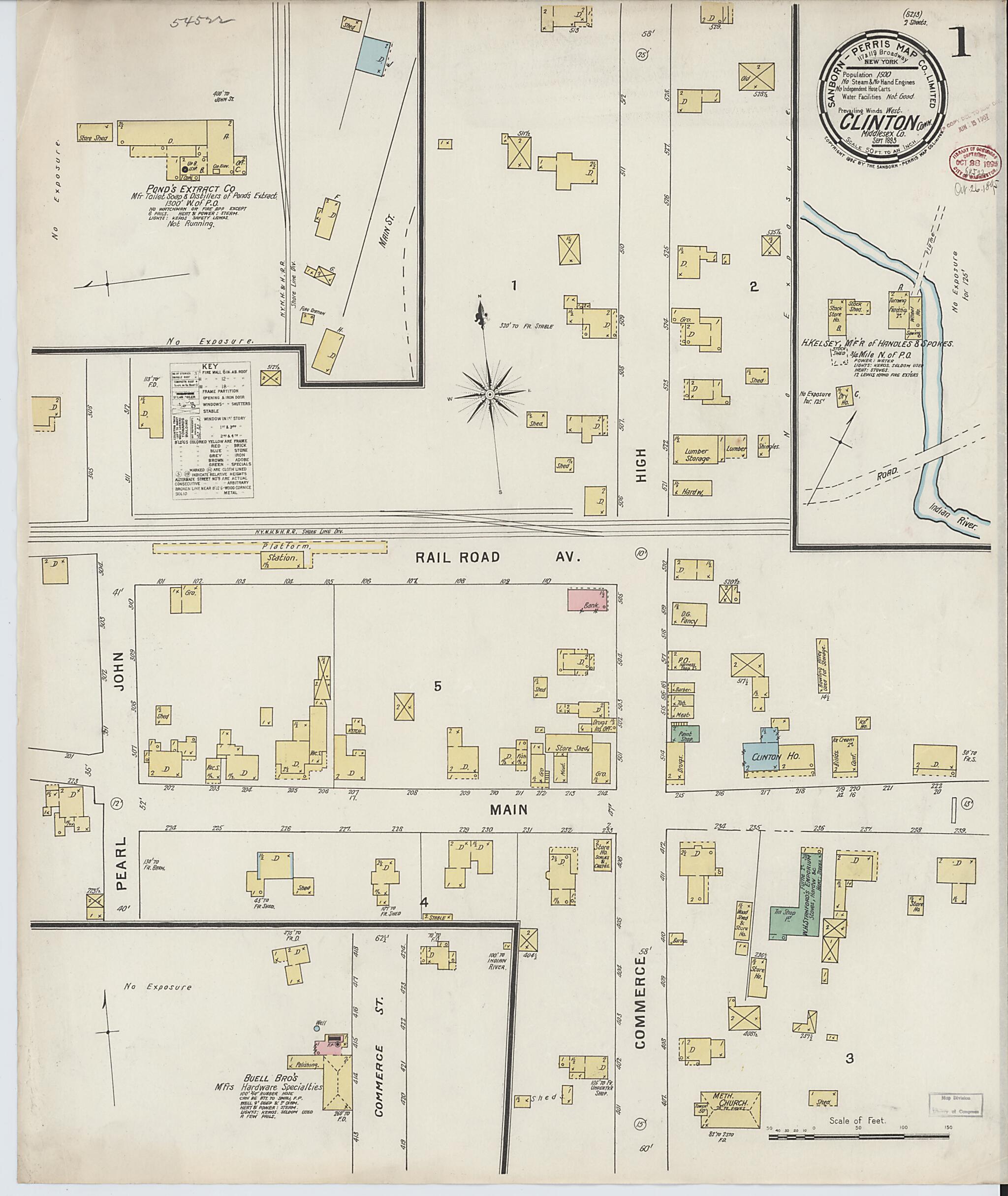 This old map of Clinton, Middlesex County, Connecticut was created by Sanborn Map Company in 1895