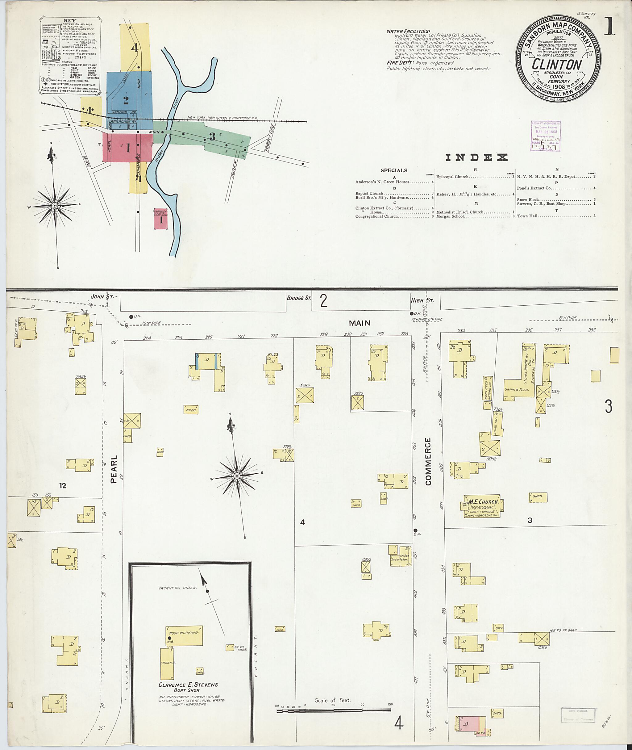 This old map of Clinton, Middlesex County, Connecticut was created by Sanborn Map Company in 1908
