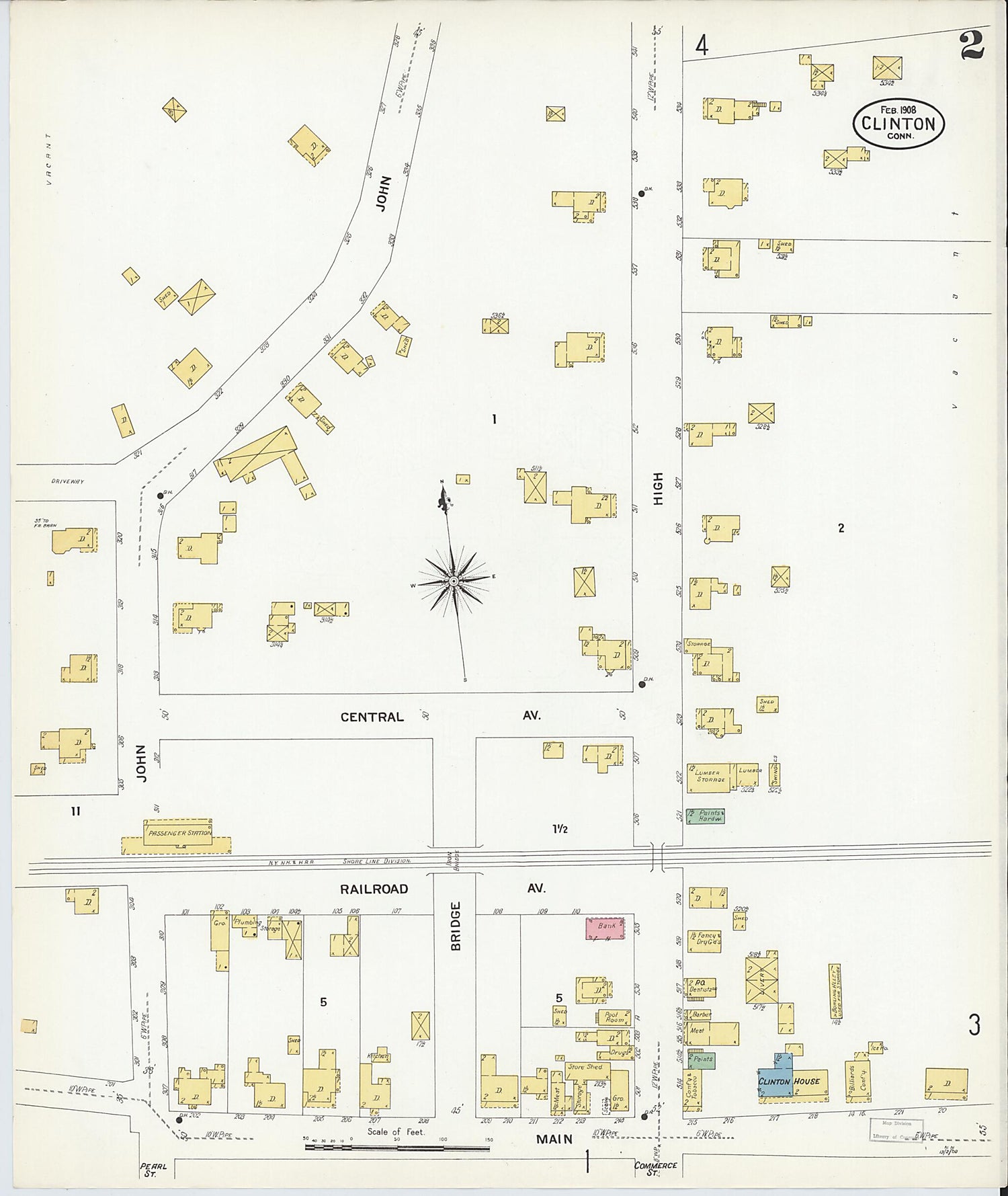 This old map of Clinton, Middlesex County, Connecticut was created by Sanborn Map Company in 1908
