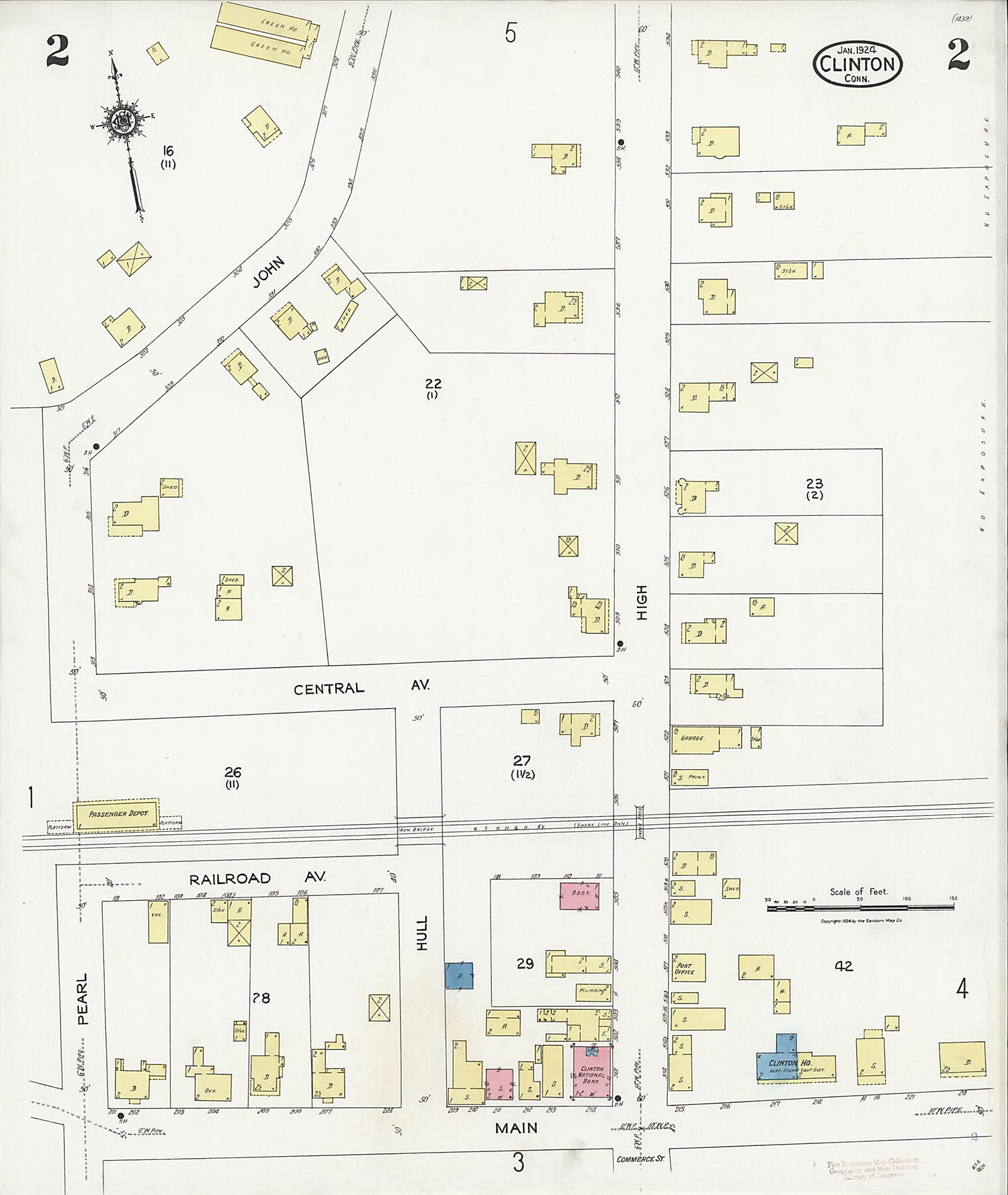 This old map of Clinton, Middlesex County, Connecticut was created by Sanborn Map Company in 1924