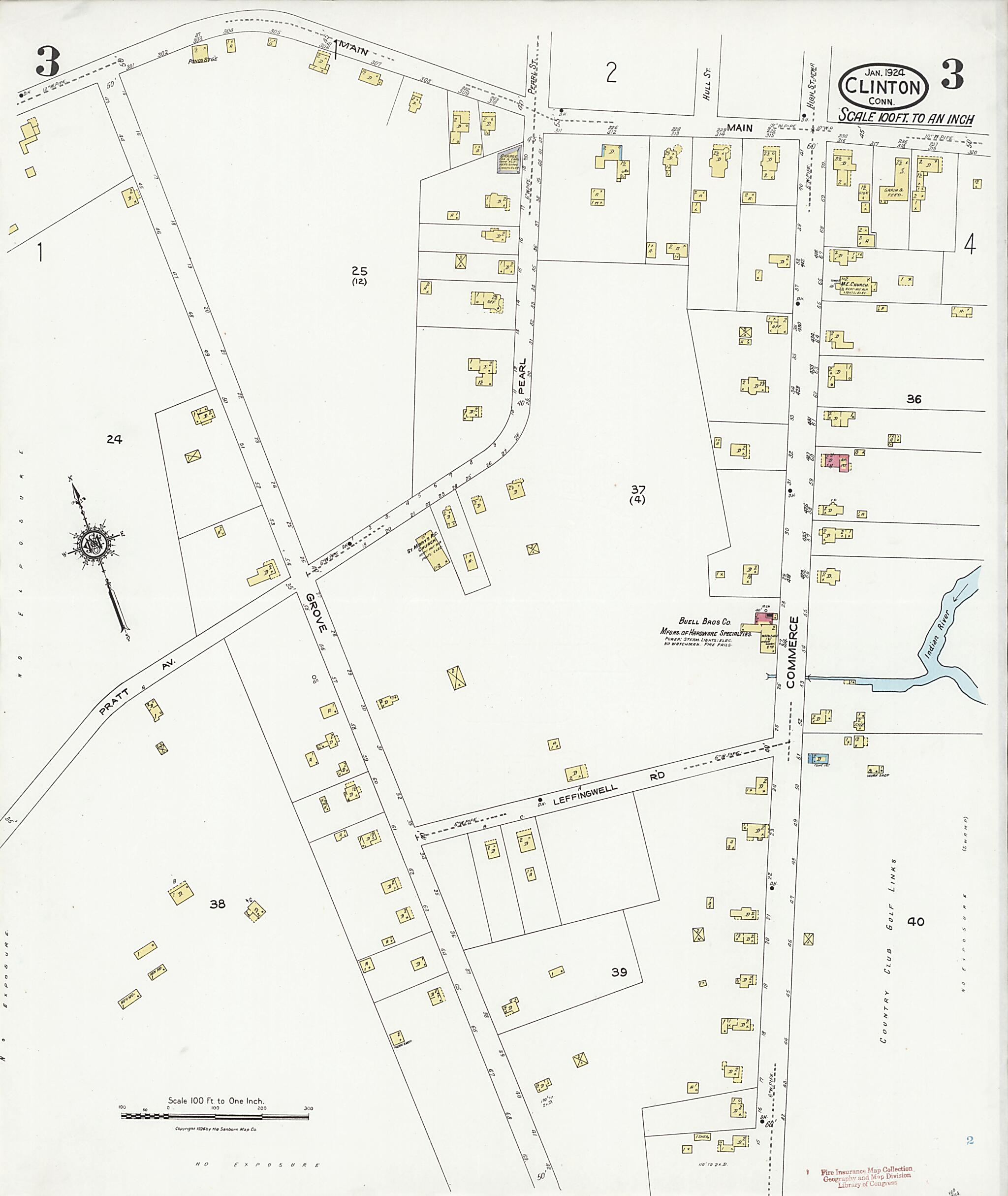 This old map of Clinton, Middlesex County, Connecticut was created by Sanborn Map Company in 1924