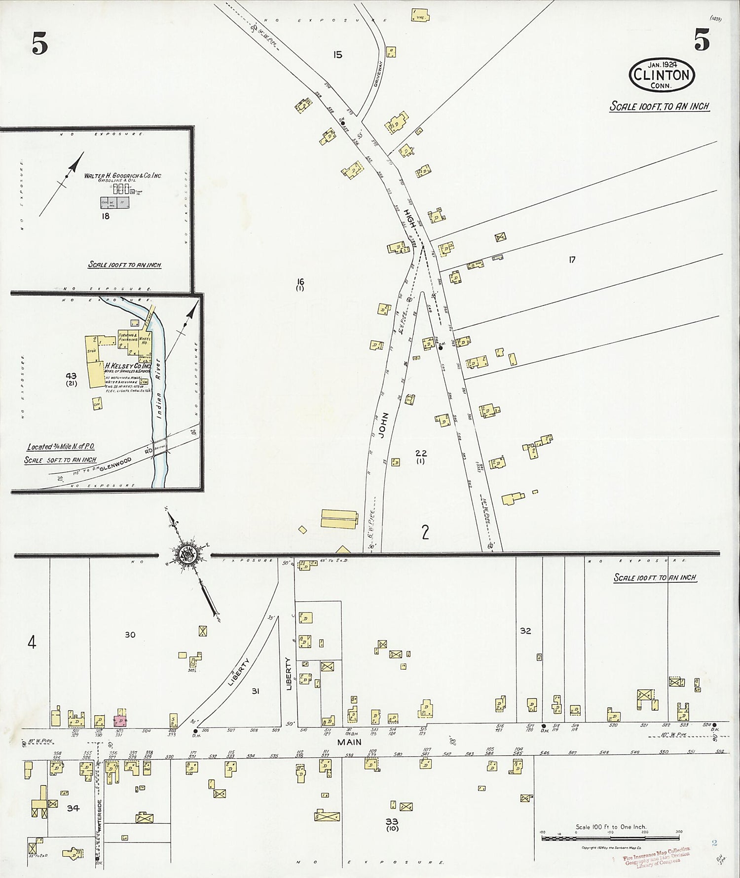 This old map of Clinton, Middlesex County, Connecticut was created by Sanborn Map Company in 1924