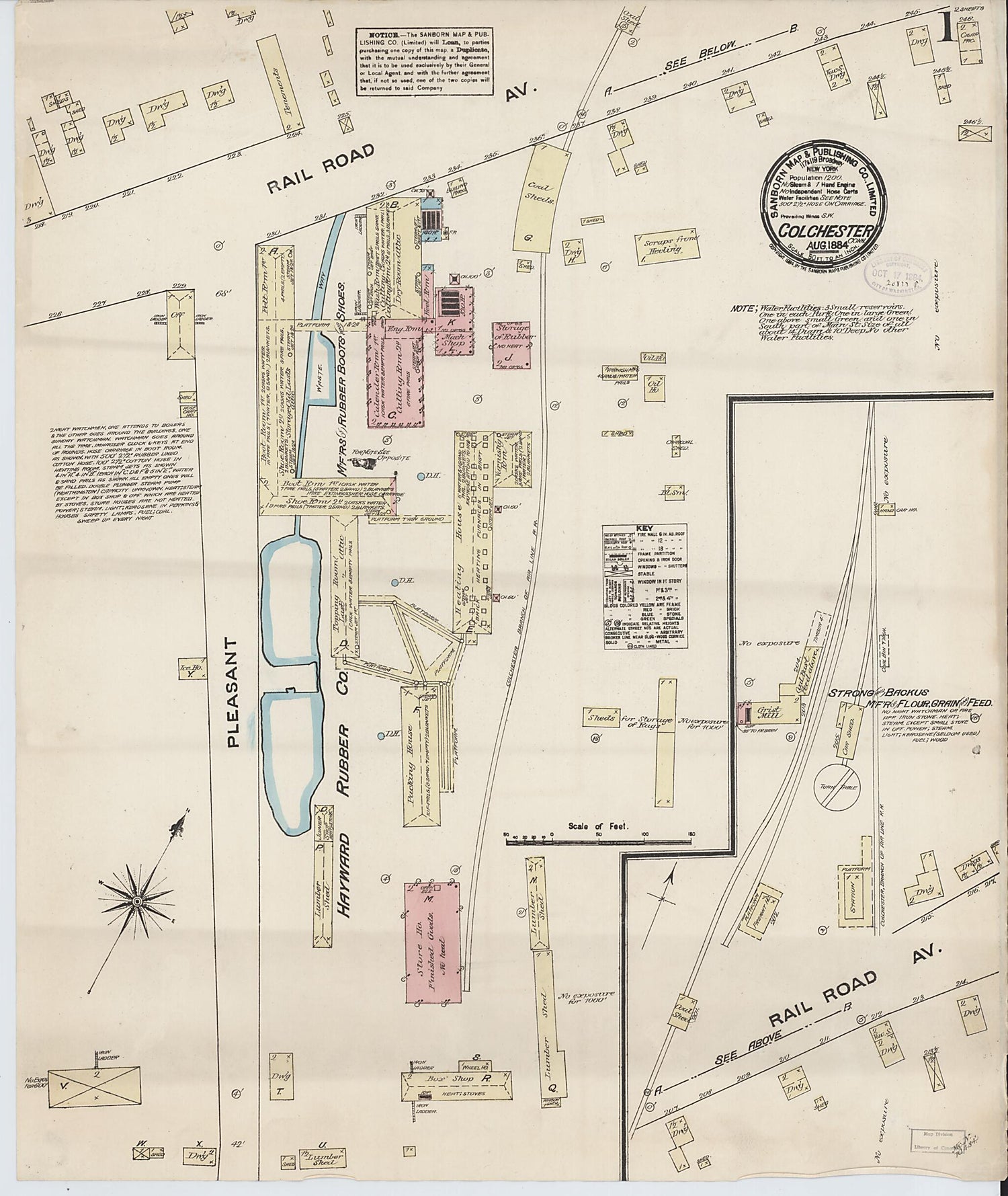 This old map of Colchester, New London County, Connecticut was created by Sanborn Map Company in 1884