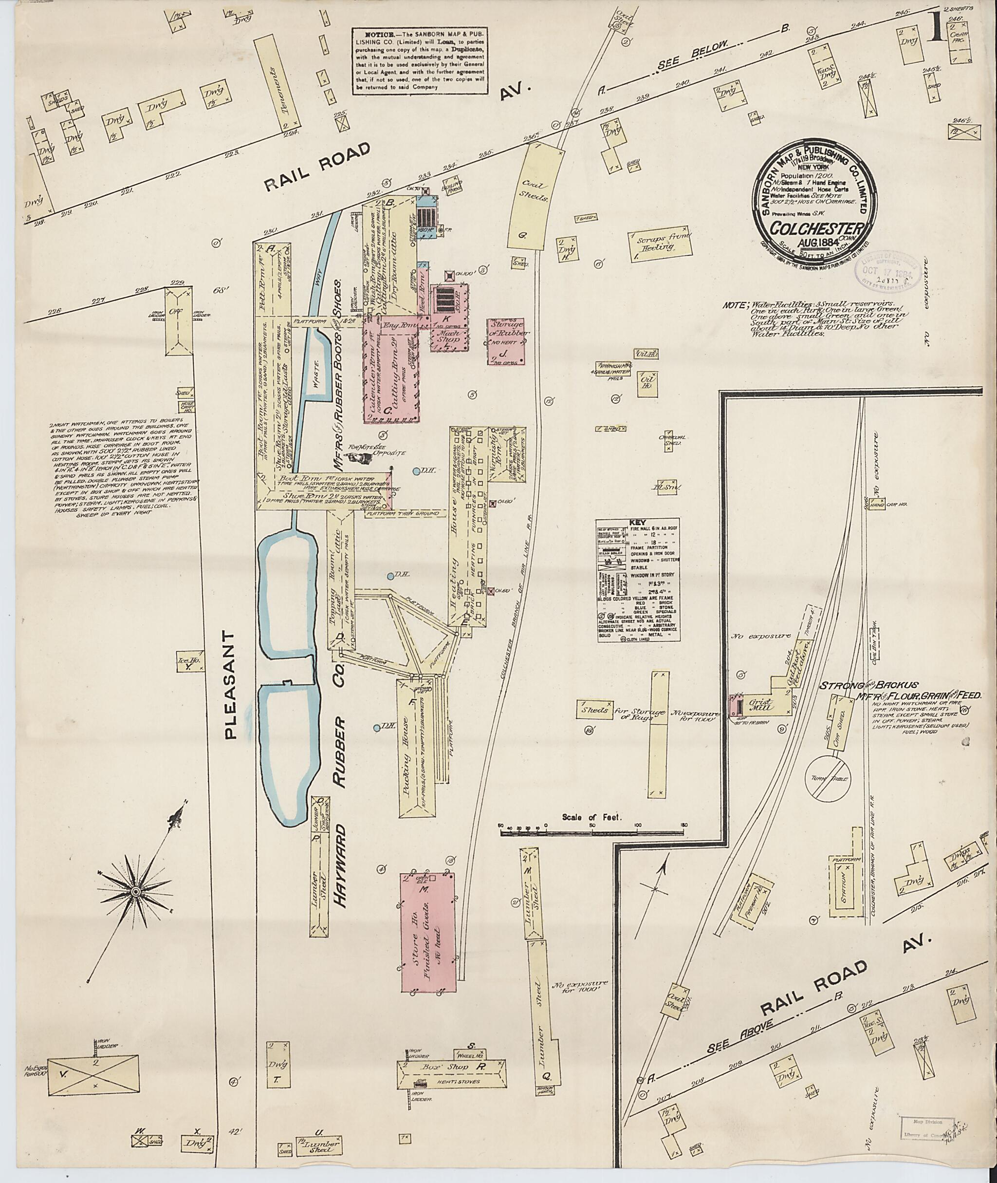 This old map of Colchester, New London County, Connecticut was created by Sanborn Map Company in 1884